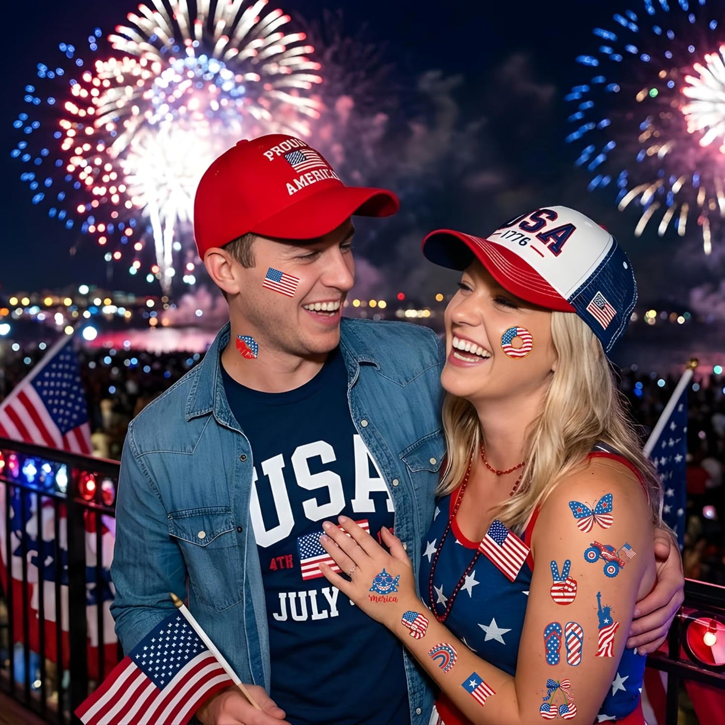 Fourth of July Temporary Tattoos - 85Pcs Patriotic Party Favors | Red, White & Blue Designs