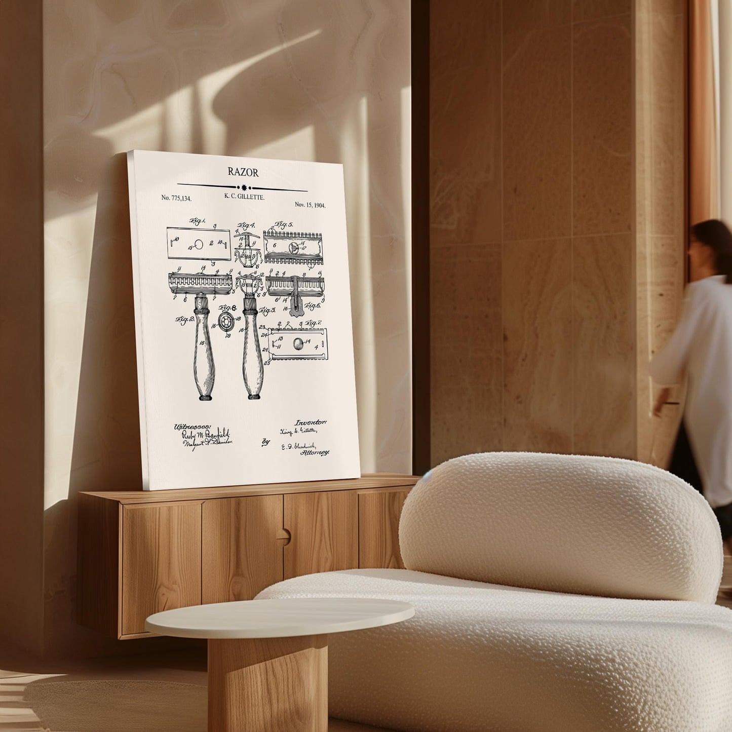 Poster Master 4-Piece Shaving Blueprint Canvas - Razor Patent Print - Shaving Mirror & Brush Art - Technical Drawing Design - Great Barber Shop Wall Decor - Available in 8x10 to 30x40