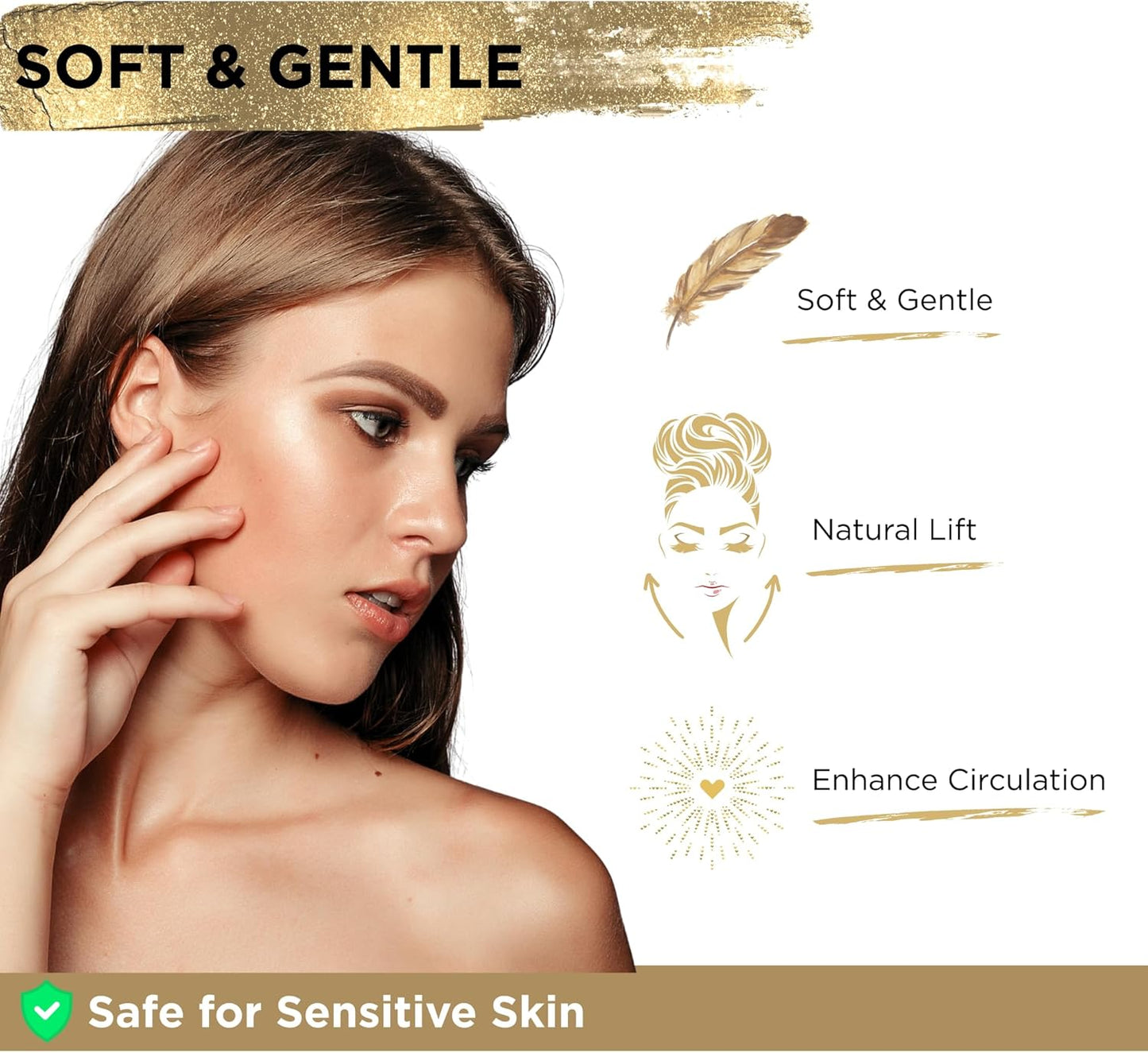 Lymphatic Contour Brush for Face - Gold Sculpting Tool with Soft Bristles | Reduces Puffiness (1 Pack)