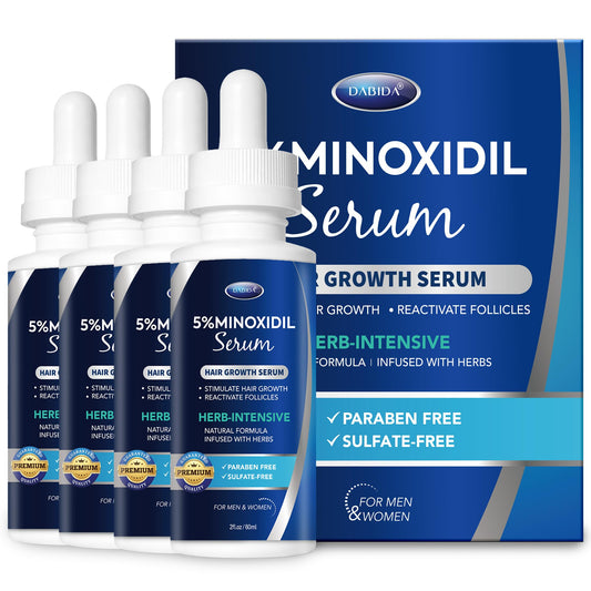 5% Minoxidil Hair Growth for Men and Women: Extra Strength Minoxidil and Biotin Beard Regrowth Serum for Thinning Hair Loss to Grow Thicker Fuller Hair 60ml 4 Bottles