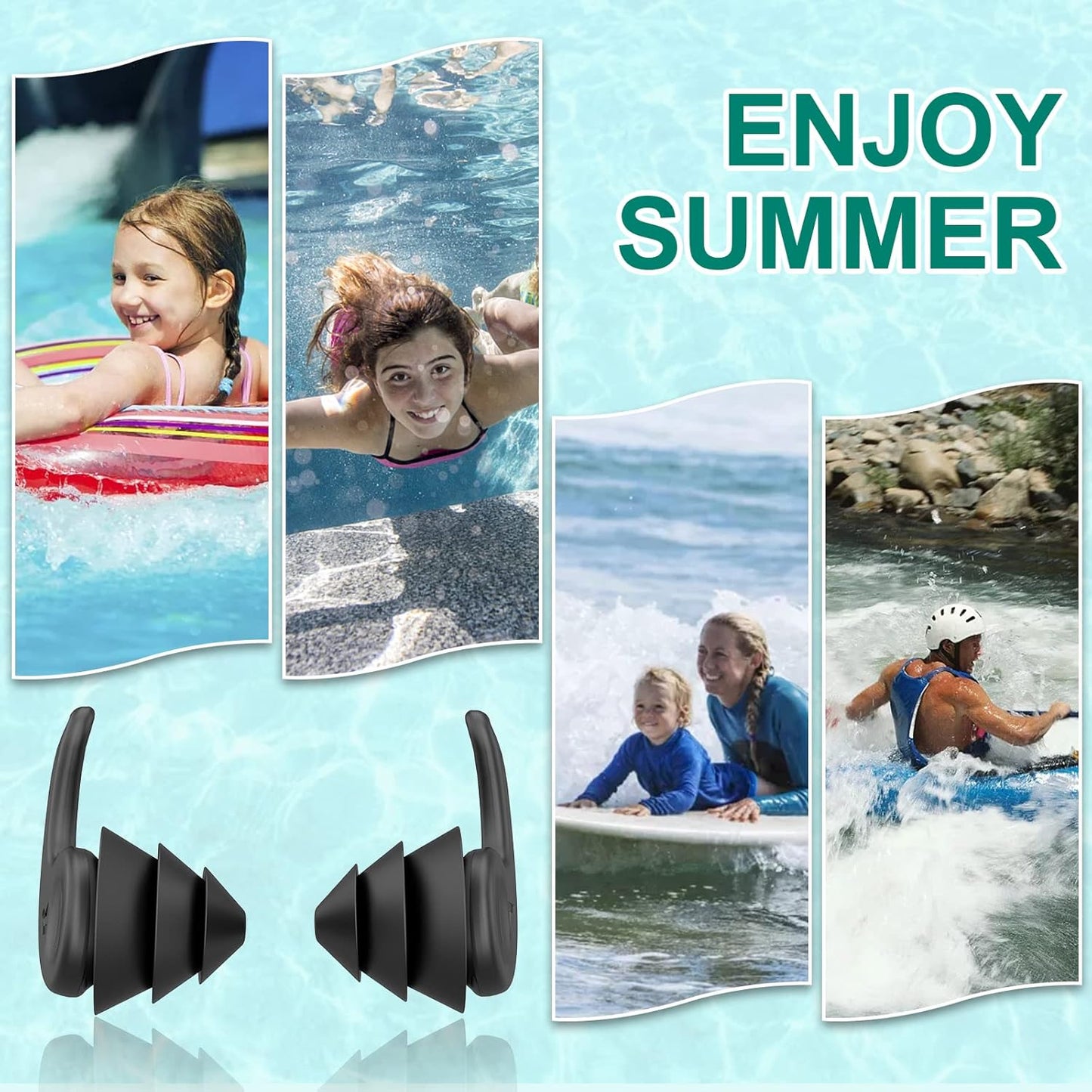 Swimming Ear Plugs - Waterproof Reusable Silicone for Adults | 3 Pairs for Swimming, Surfing & Showering