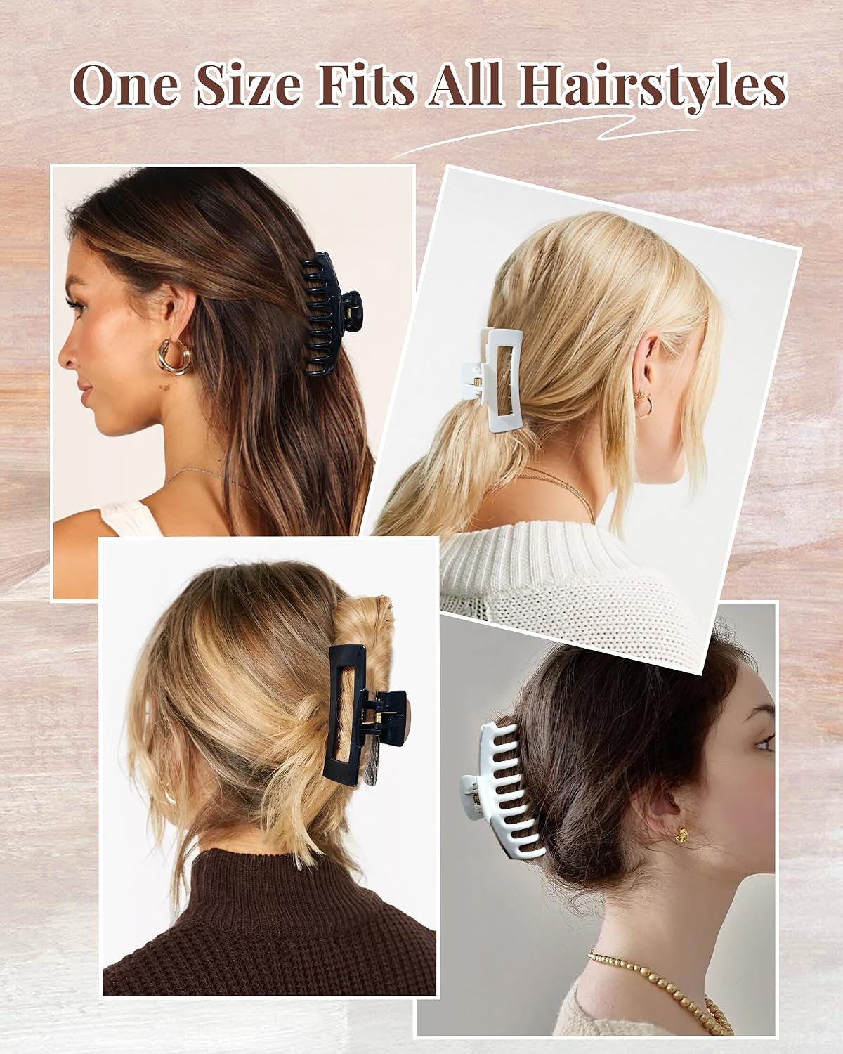 Silicone Hair Claw Clips - 4 Pack Nonslip Flexible Hair Grips for All Hair Types | Black & White