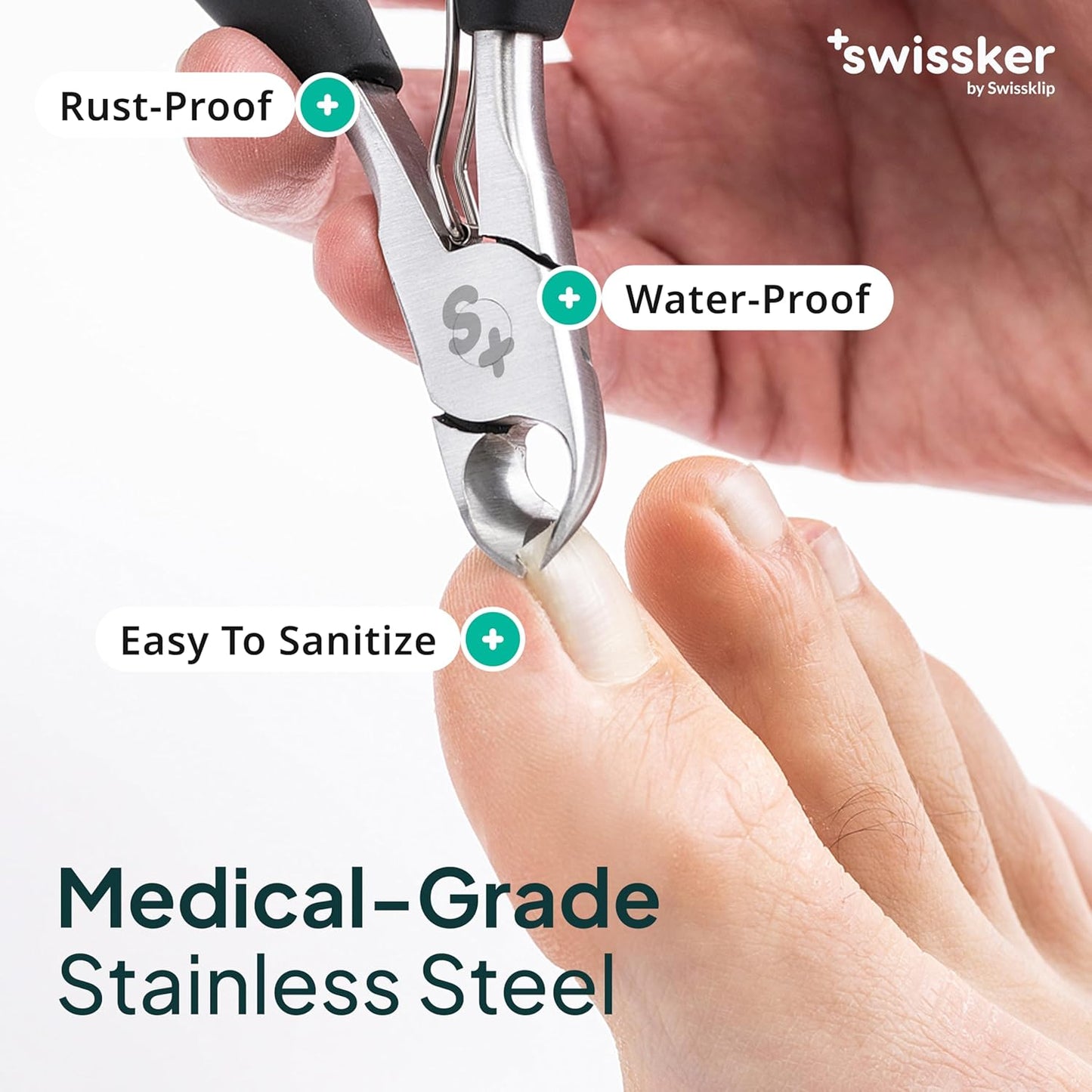 Swissker Heavy Duty Toenail Clippers - Ergonomic Large Nail Cutter for Thick Nails | Professional Long Handle for Seniors