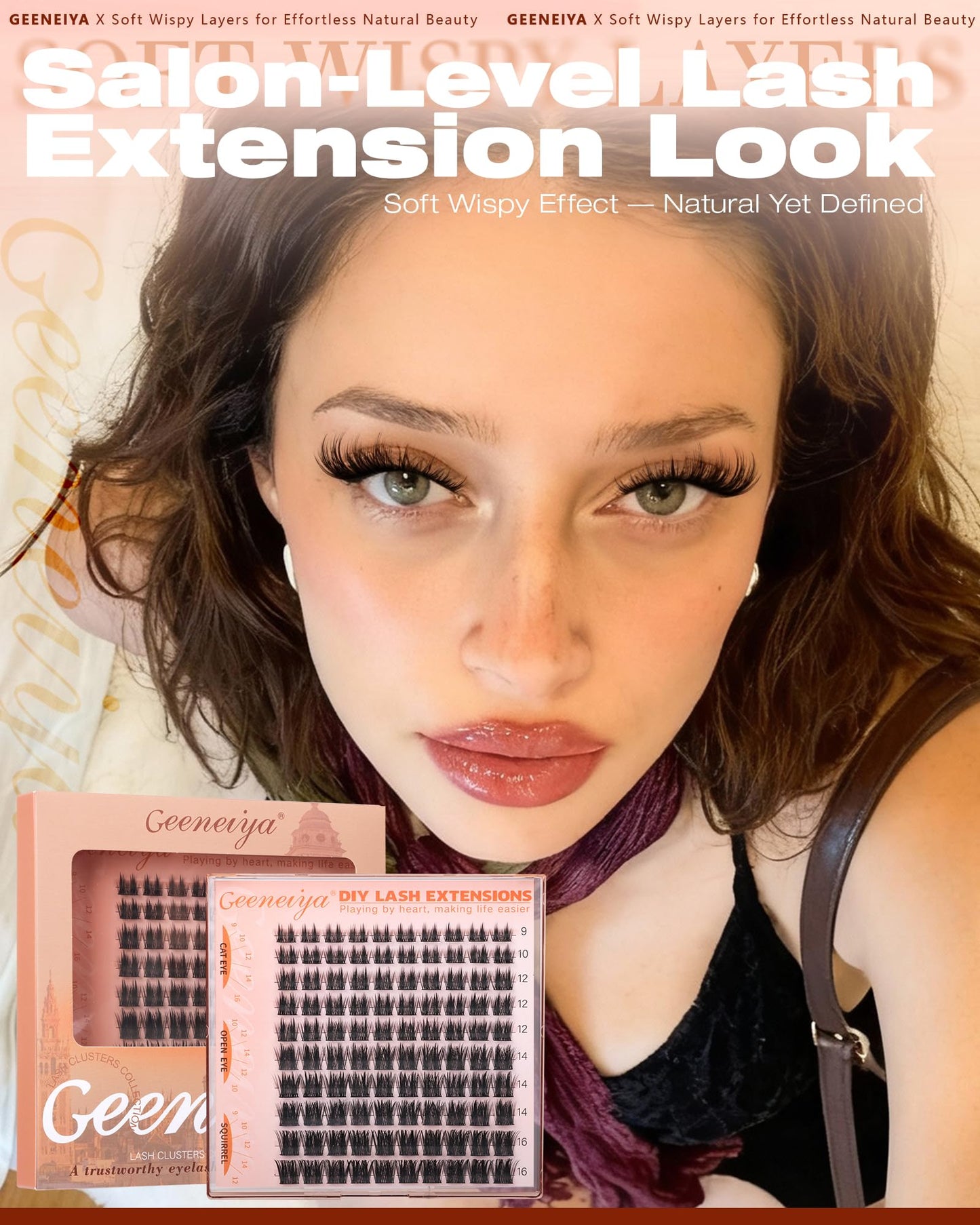 Geeneiya Wispy Lash Clusters, 9-16MM Natural Eyelash Clusters, DIY Cluster Eyelash Extensions, C Curl Lashes Clusters for Beginners