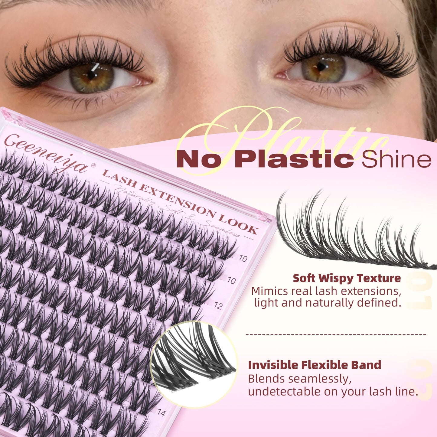 Geeneiya Wispy Lash Clusters Natural Eyelash Clusters 10-16mm Spider Lashes Clusters C Curl Cluster Eyelash Extensions Flaunt Individual Lashes DIY Lash Extension at Home for Natural Look