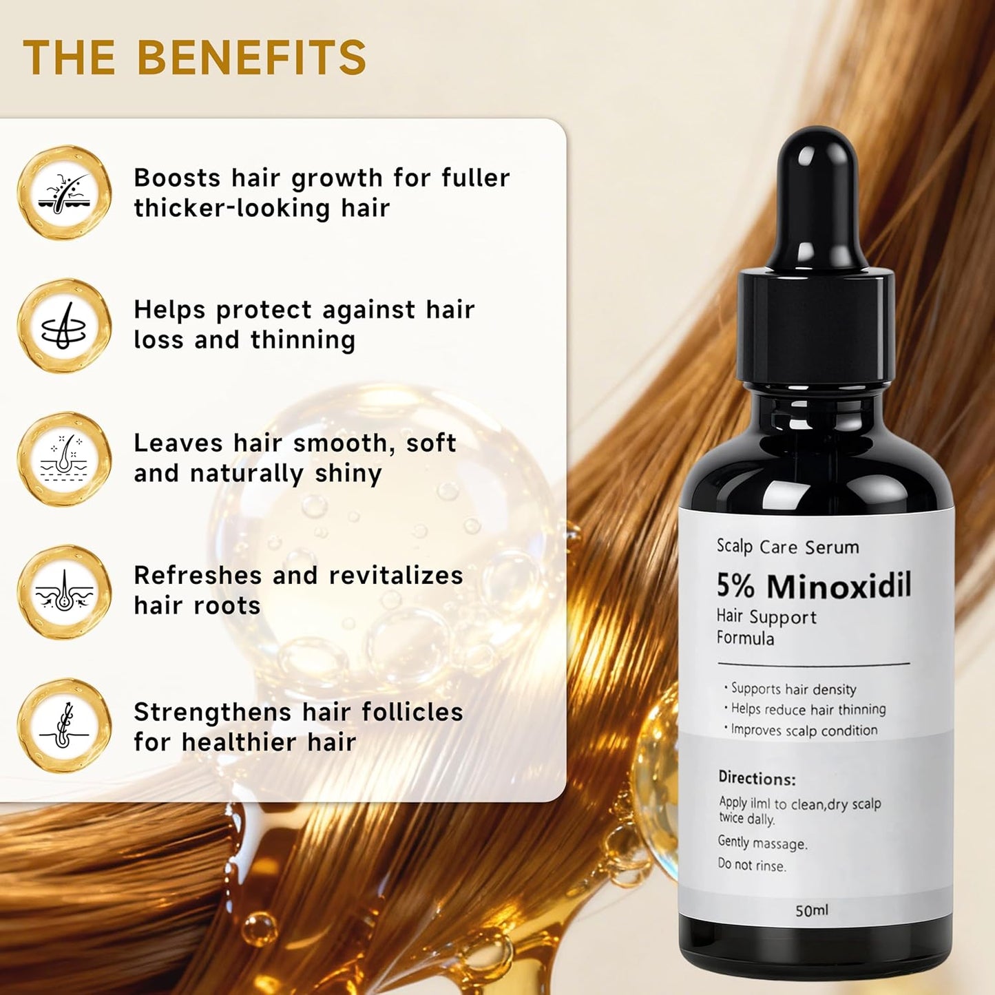 Minoxidil Growth Serum for Hair Loss - Supports Regrowth & Beard Growth | Lightweight Scalp Serum with Rosemary Extract, 1.7 fl oz - White
