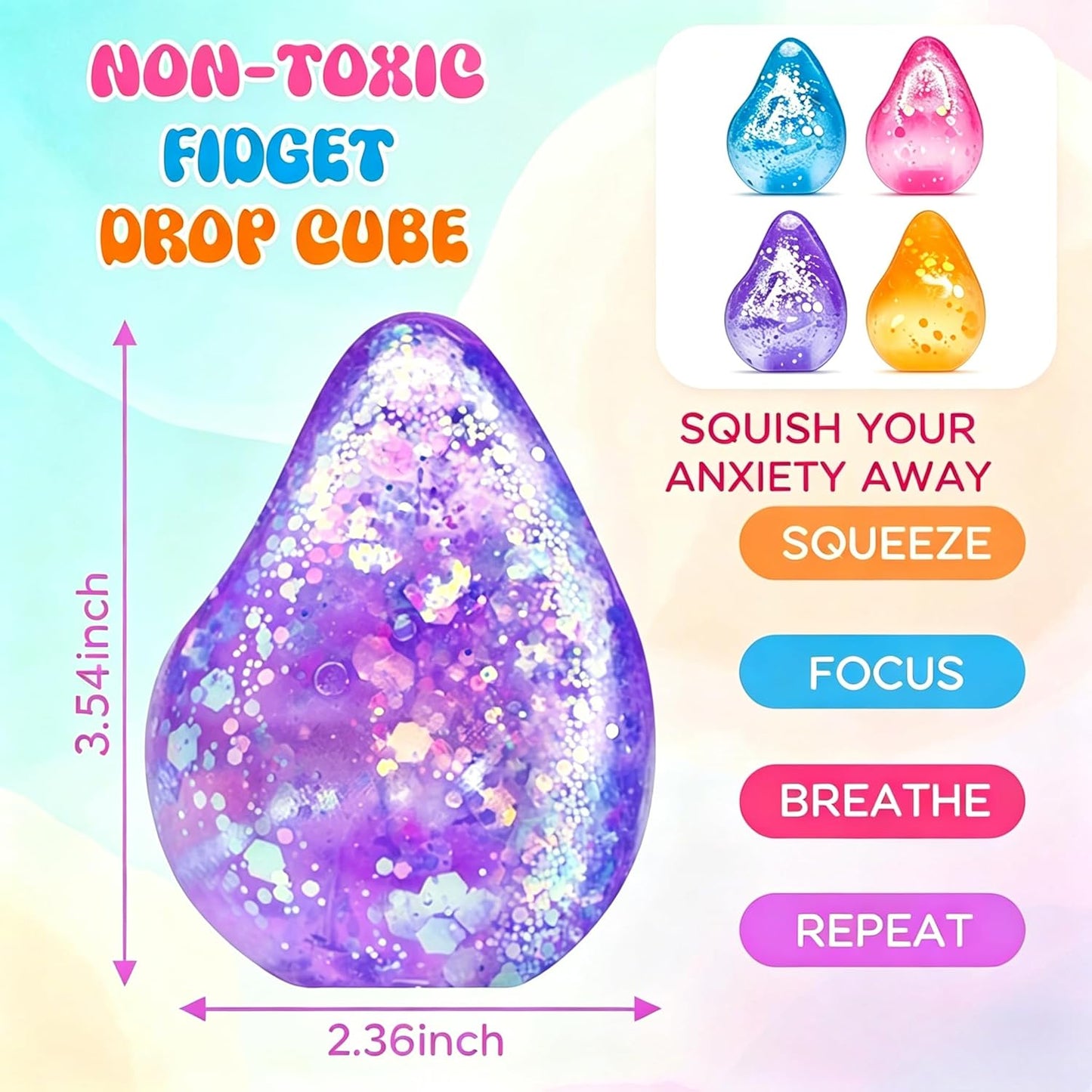 Fidget Toys - Squishy Stress Relief Cube for Anxiety | Pink Sensory Ball for Kids with Autism