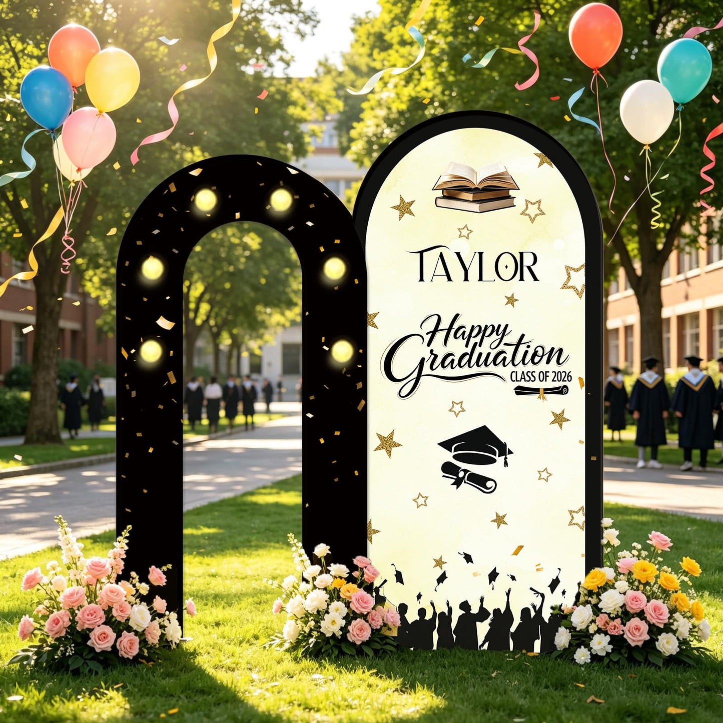 Byxhuc Graduation Personalized KT Board Party Sign, 6ft ×2.6ft, 6.6ft ×3.3ft Customized Grad Party for Ceremony Events, Custom Foam Board Backdrop for Parties Indoor Outdoor