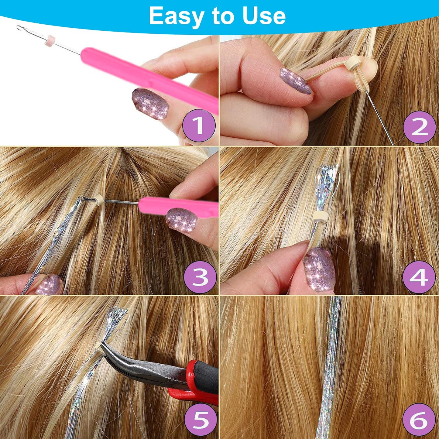 Hair Tinsel Kit - 8000 Strands of 48-Inch Glitter Extensions | 20 Vibrant Colors for Sparkling Fairy Hair