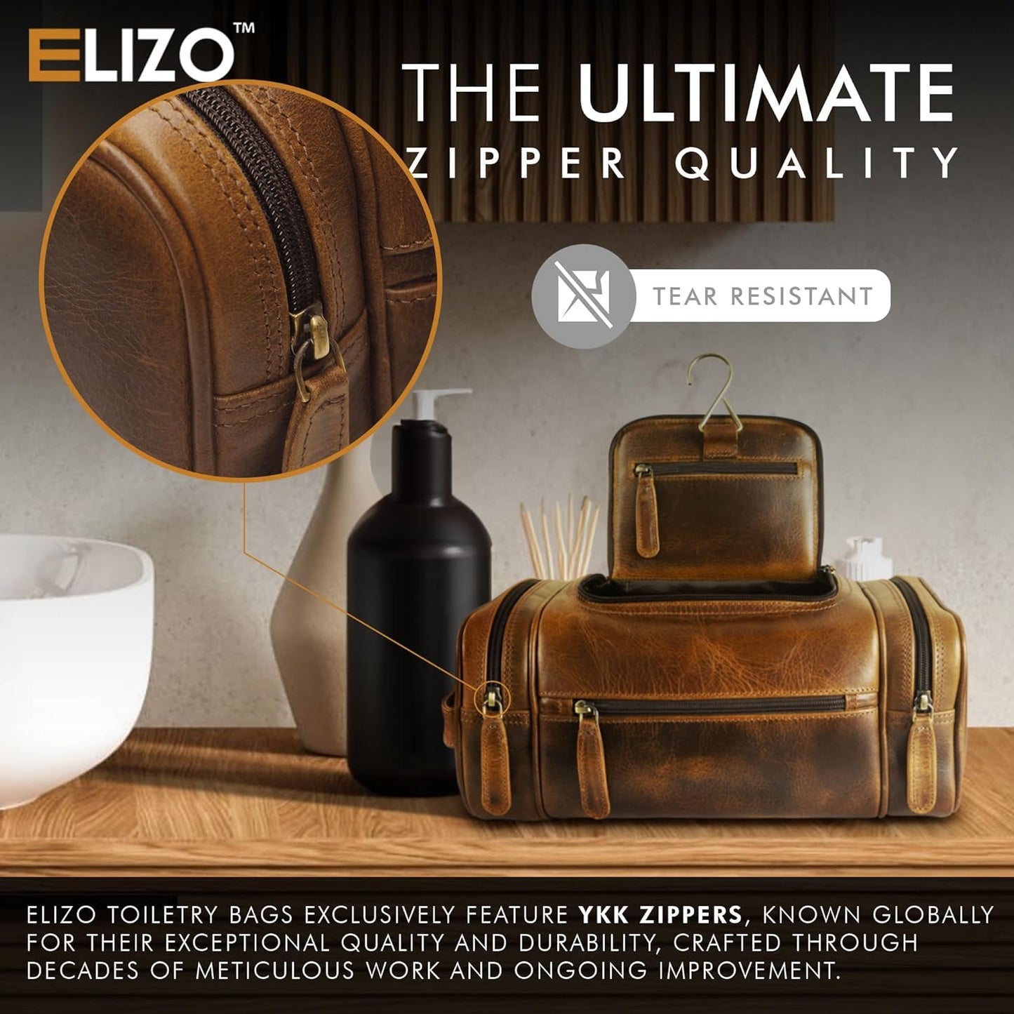 Genuine Leather Toiletry Bag for Men - Waterproof Hanging Dopp Kit | Extra Large Travel Organizer