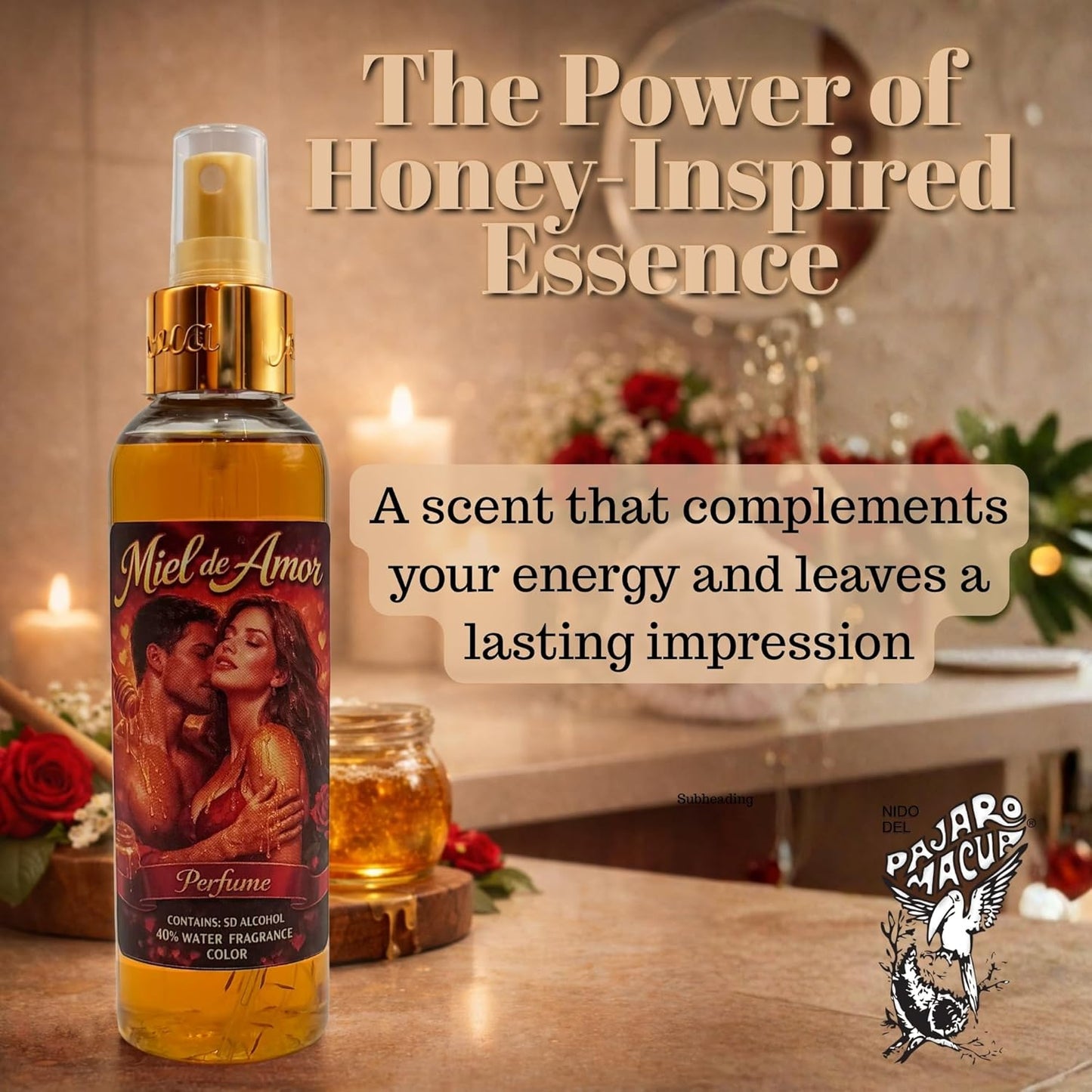 Miel de Amor Perfume with Pheromones - Romantic Attraction Scent for Men & Women | 4 oz