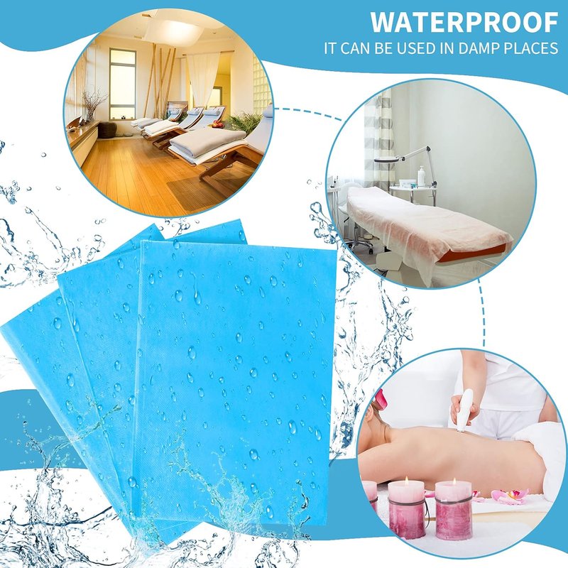 Breling Disposable Bed Sheets - 100 Pcs Oil-Proof PE Film | 31.5" x 71" Waterproof Spa Covers - Blue