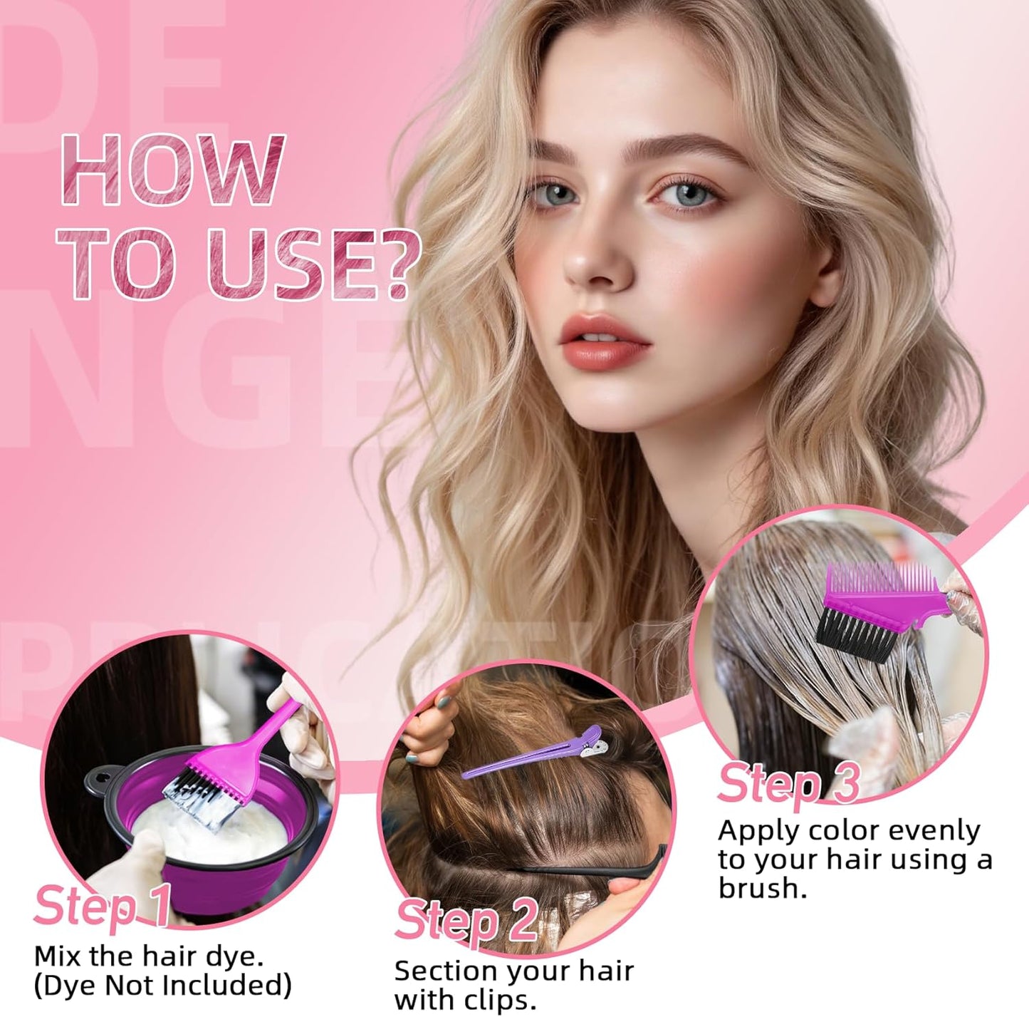 Hair Coloring Kit - 8 Professional Dye Tools for Home Salon Use | Bowl, Brush, Comb, Clips, Gloves & Cap - Purple
