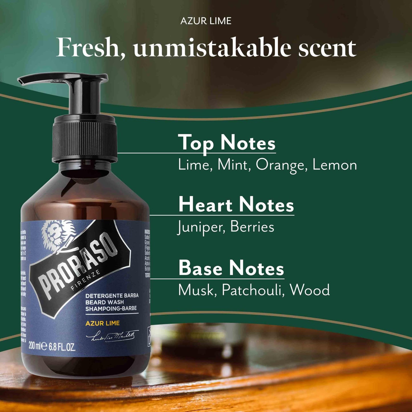 Proraso Azur Lime Beard Wash - Moisturizing & Cleansing Citrus & Mint Beard and Face Wash - Men's Facial Cleanser - 6.8oz