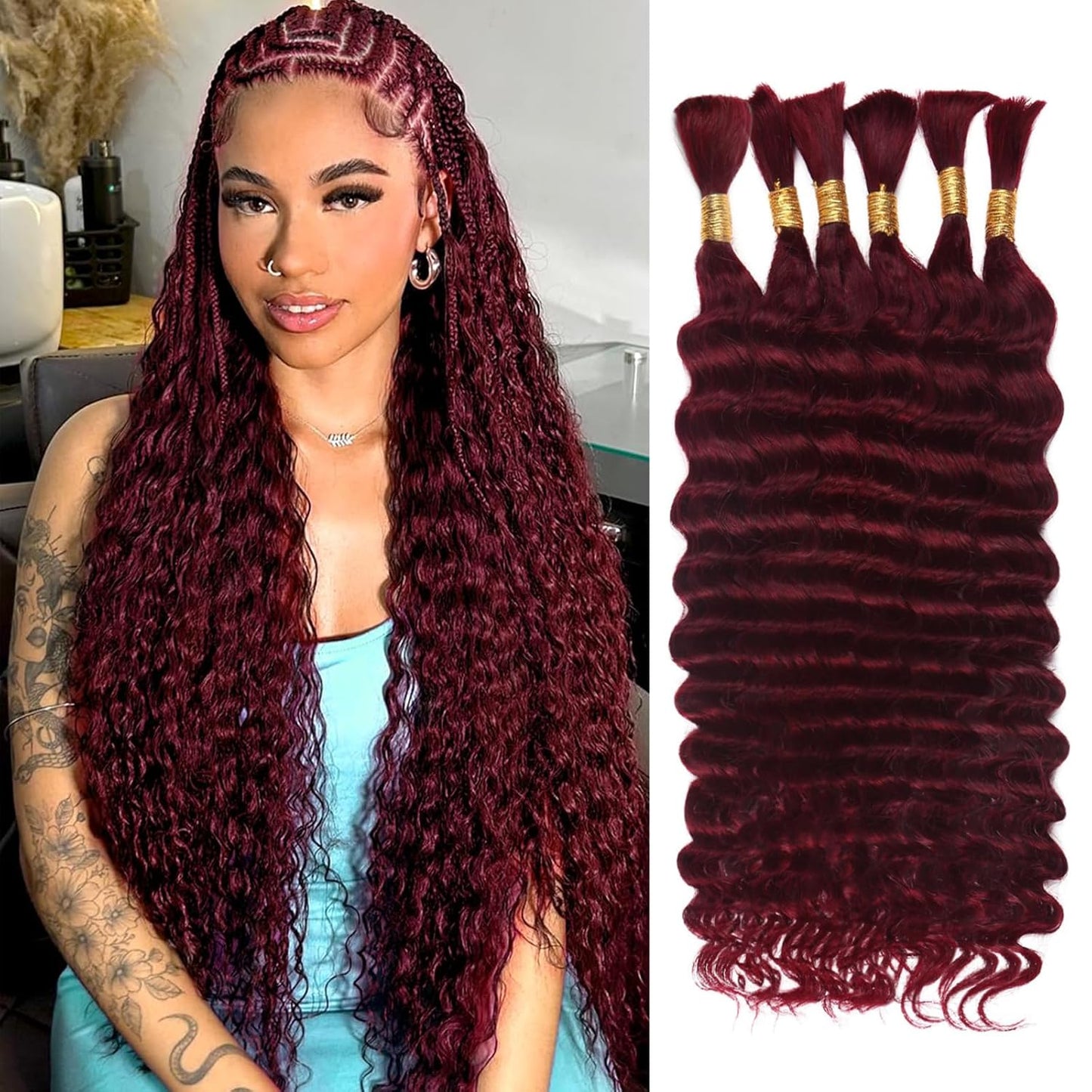 Human Braiding Hair - Ombre Deep Water Wave | 150g 16 Inch Curly Braiding Bundles, 1B/30 Highlights