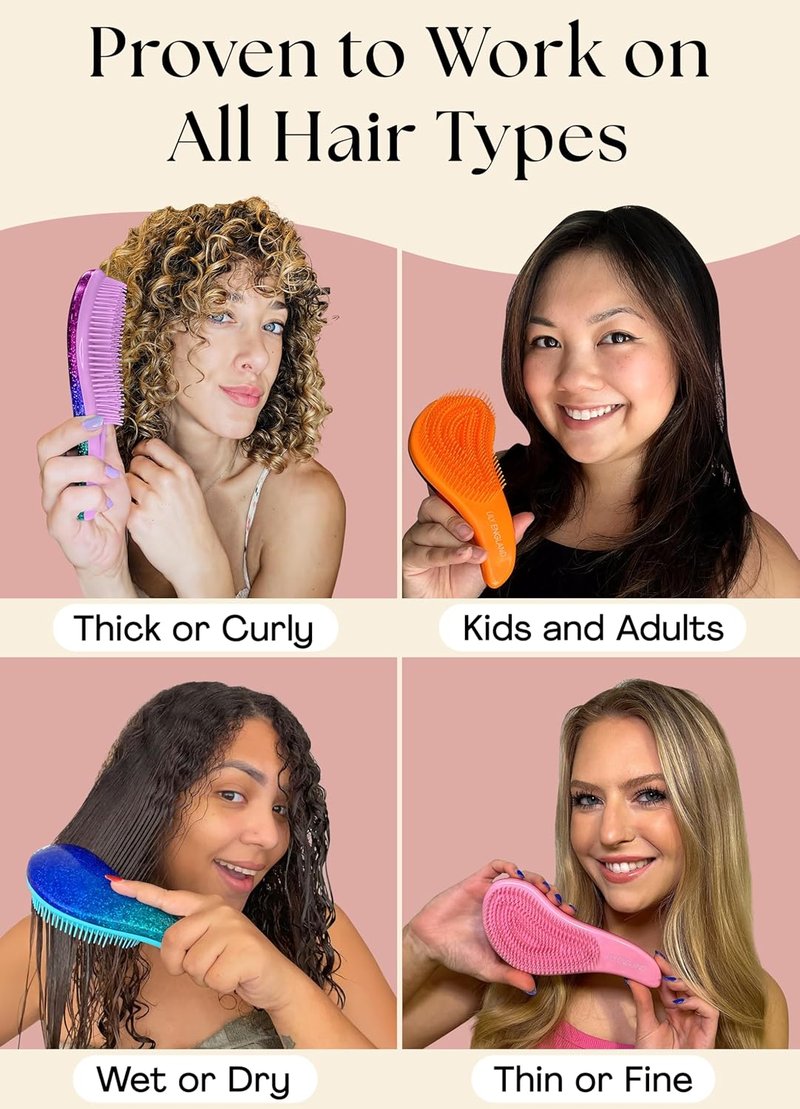 Detangler Hair Brush for Curly, Thick & Straight Hair - Gentle Flexible Bristles for Women, Kids & Toddlers | Ombre Design