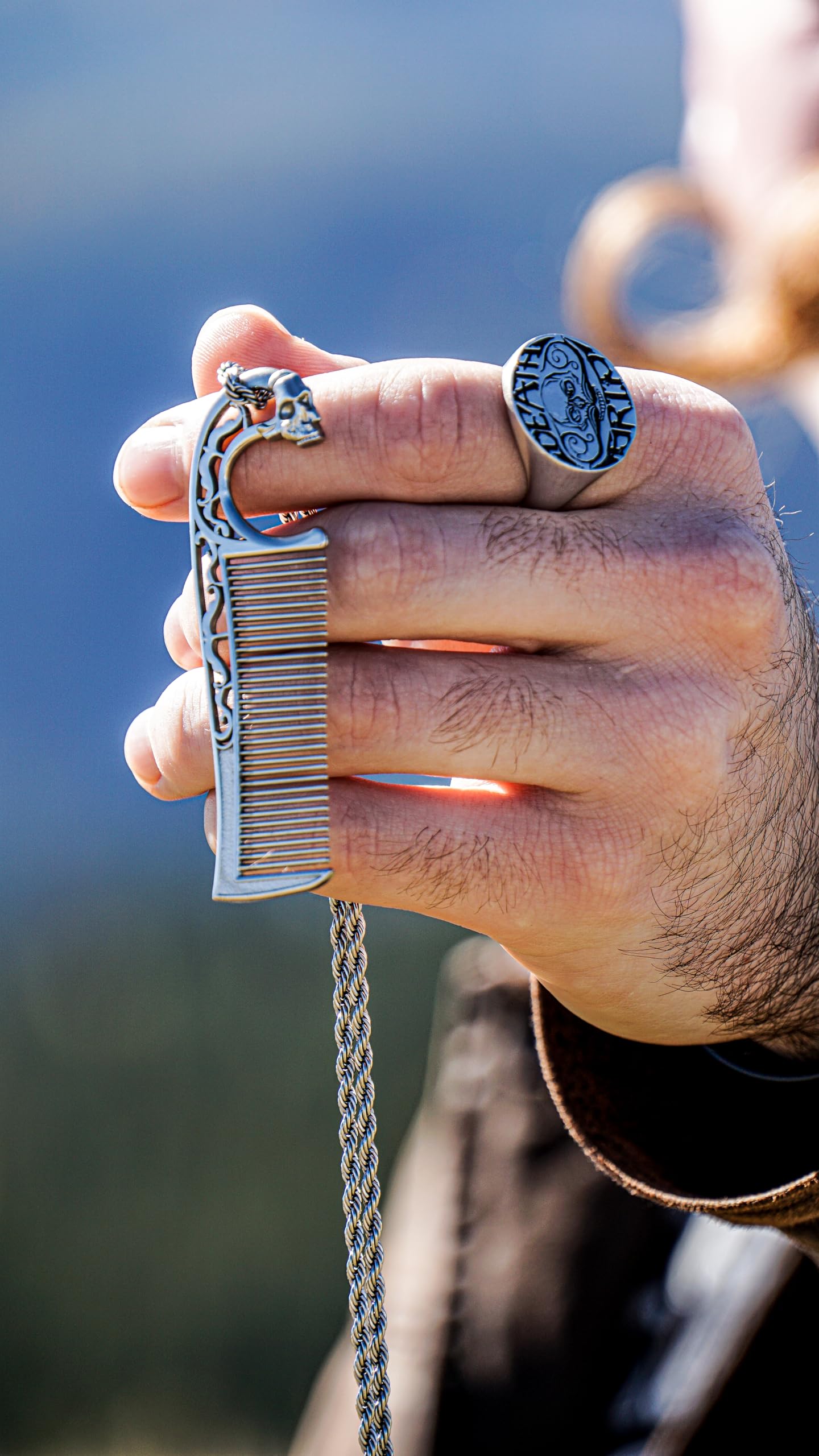 Mustache Comb On Stainless Steel Metal Chain Necklace – Dual-Sided Comb for Men, Fine & Wide Teeth for Precise Moustache Styling – Durable, Compact, Travel-Friendly Grooming Tool for Facial Hair Care