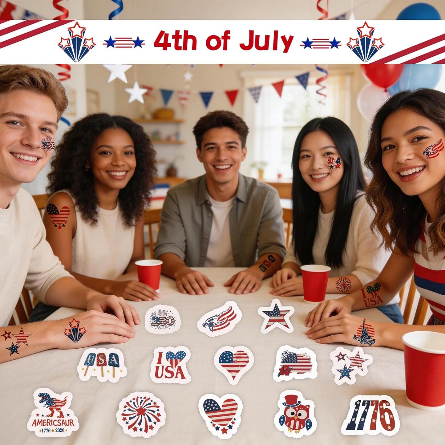 117PCS Temporary Tattoos for 250th Anniversary | Patriotic 4th of July Designs for Kids & Adults
