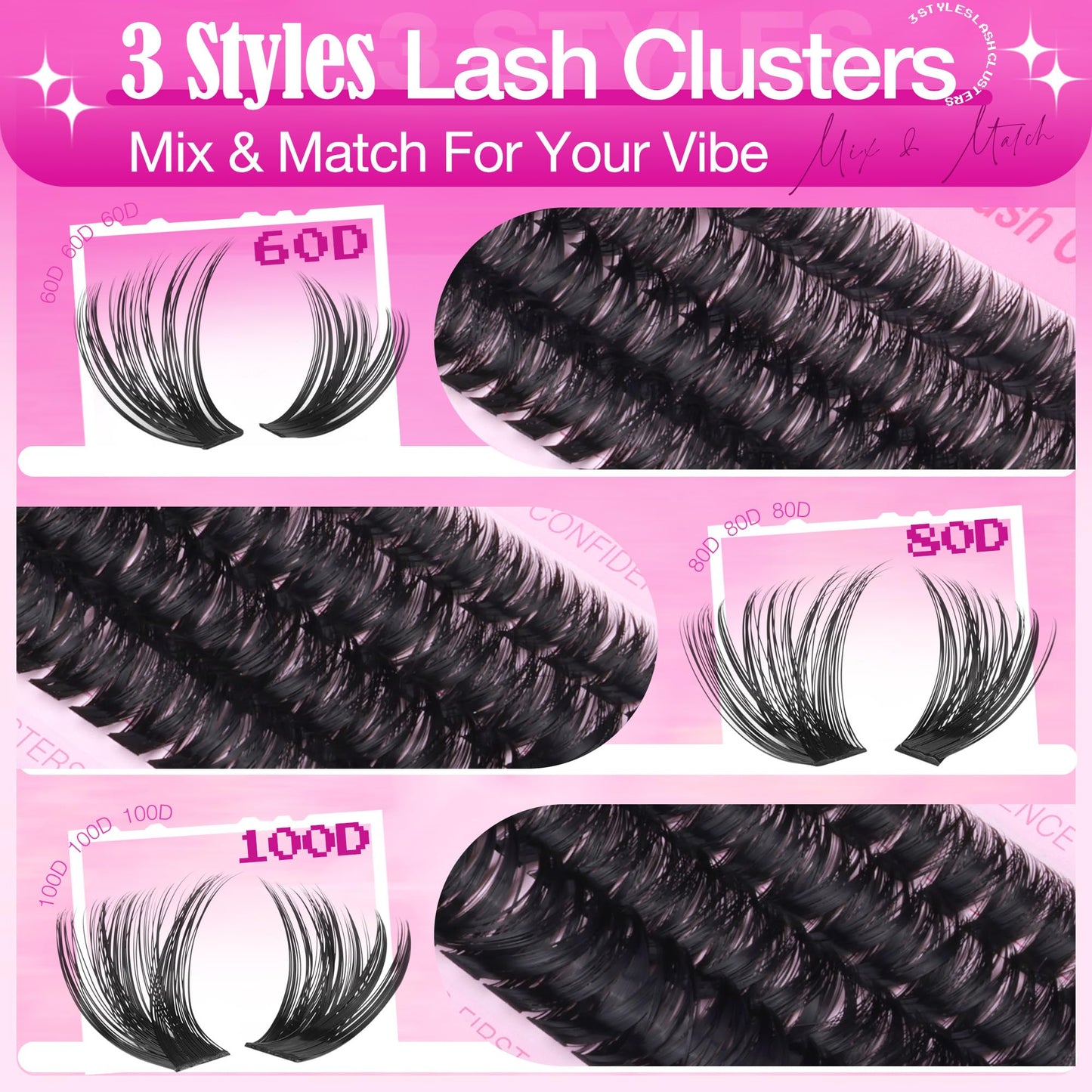 Delyneph Lash Clusters Kit 60D 80D 100D Wispy Cluster Eyelash Extensions Kit CD Curl Eyelash Clusters Kit Fluffy Cluster Lashes Natural Pestañas Postizas Naturales with Lash Bond and Seal