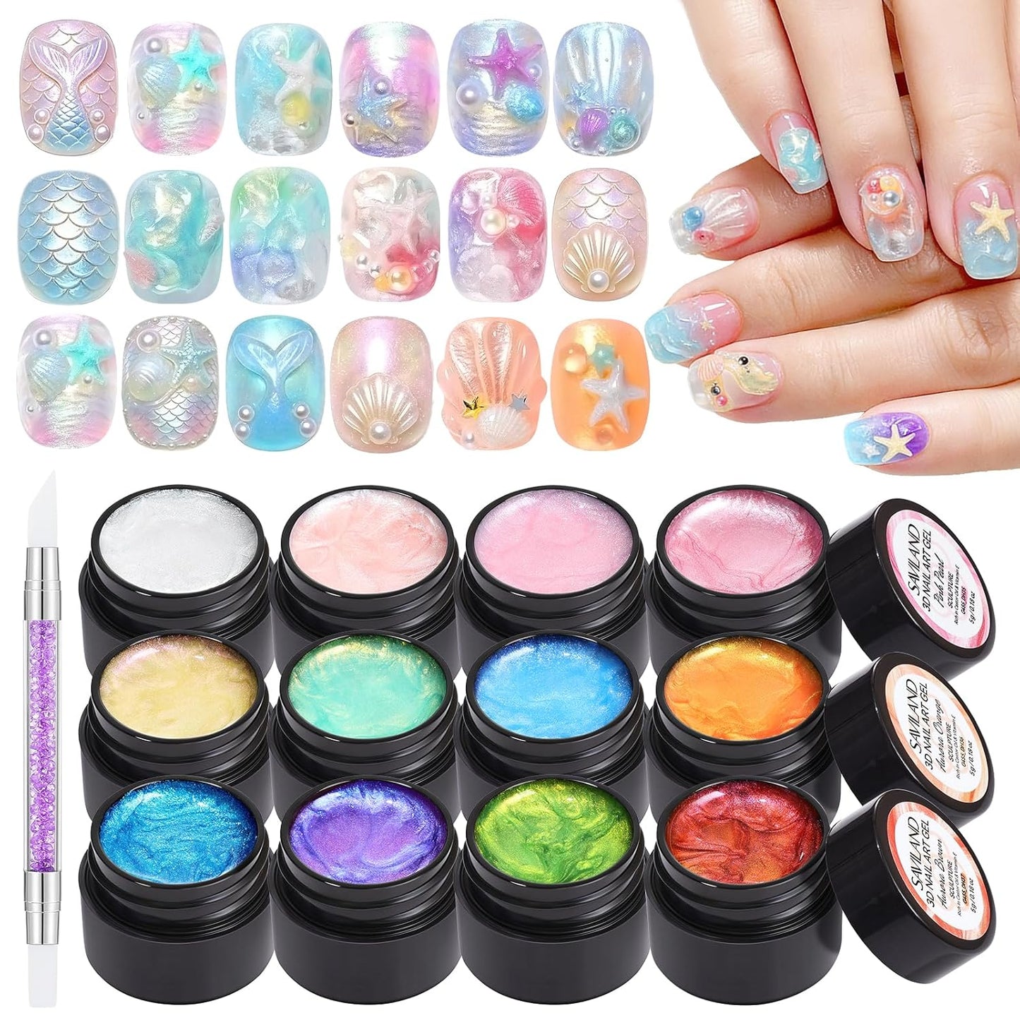 3D Nail Gel Set - 12 Colors Non-Sticky Soak Off Sculpting Gel | Nail Art Painting & Carving Tools for Home Salon DIY