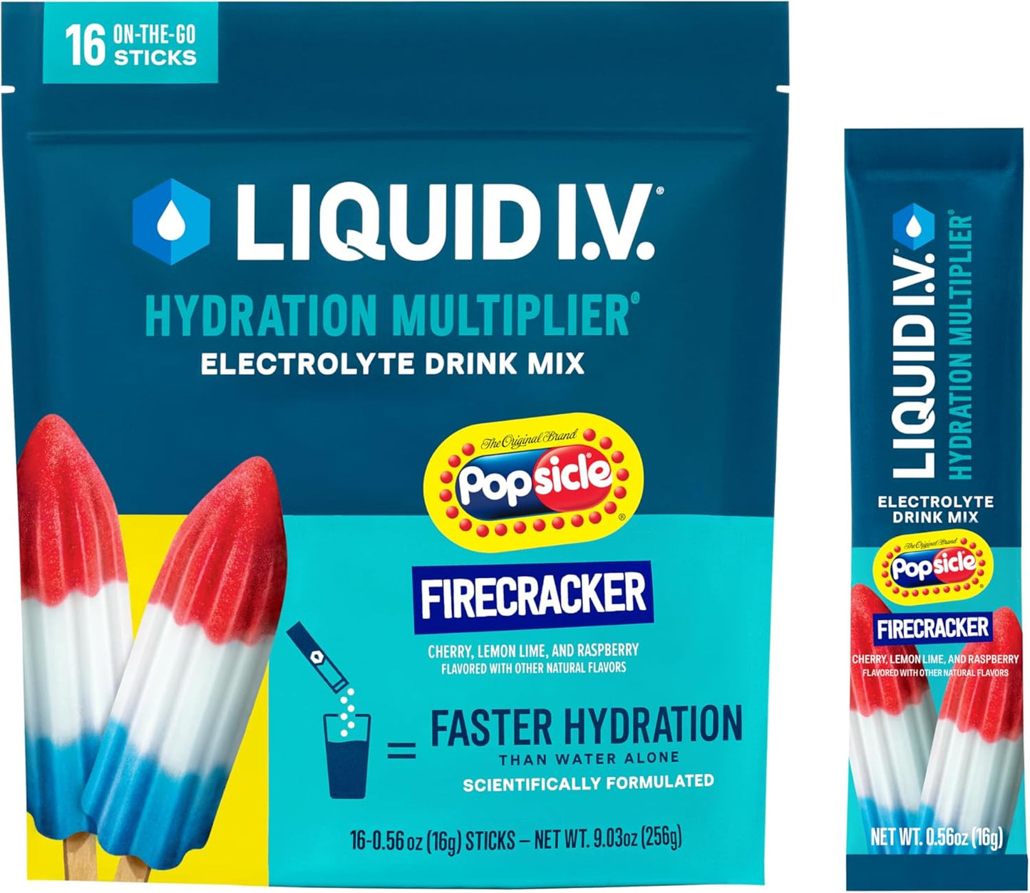 Liquid I.V.® Hydration Multiplier - Electrolyte Powder Drink Mix | Popsicle Firecracker Flavor | 16 Servings