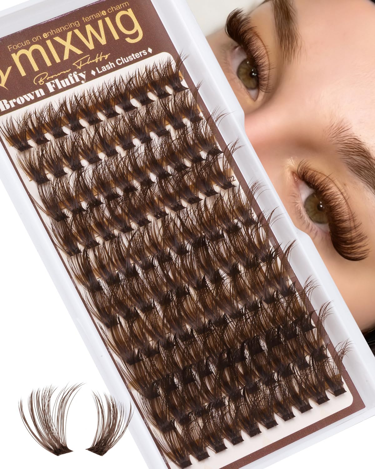 Brown Lash Clusters - Fluffy Manga Eyelash Extensions | Natural Spiky Individual Lashes 10-16MM D Curly