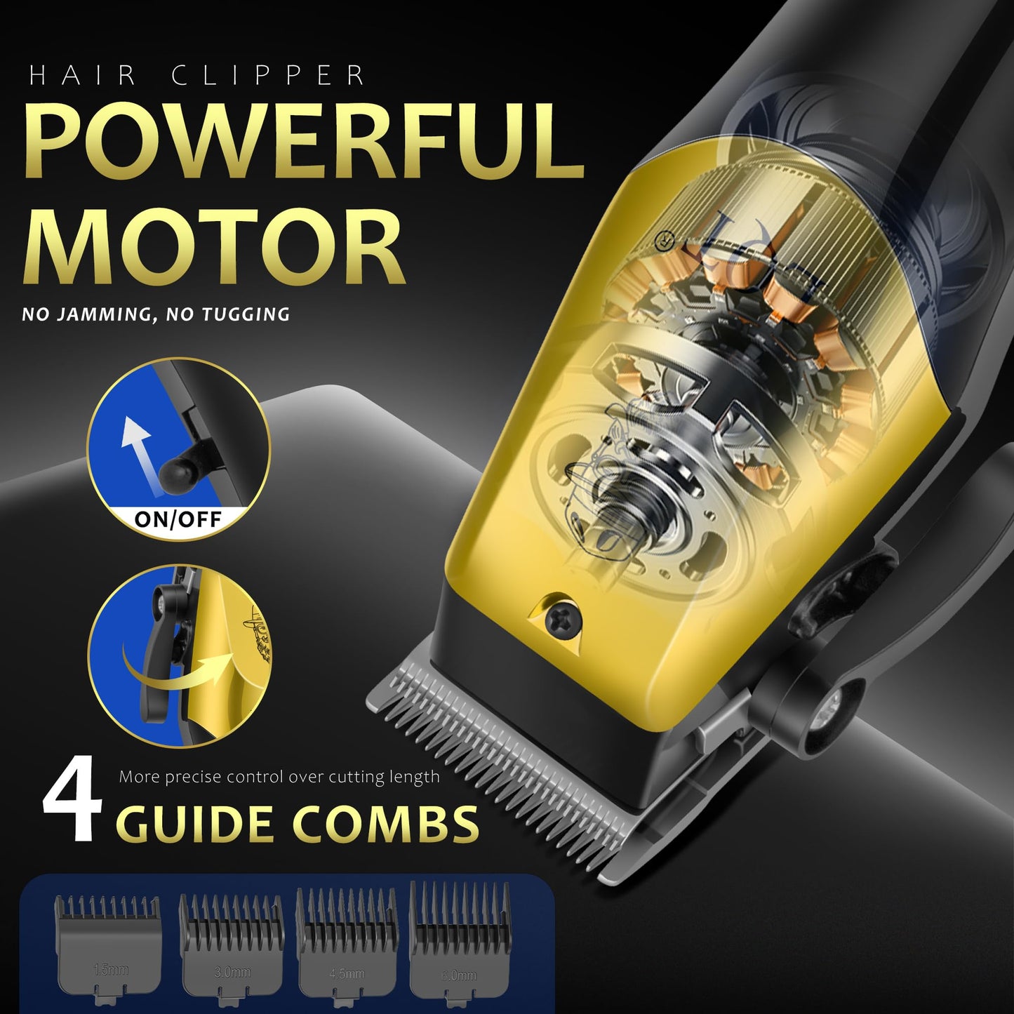 Hair Clippers for Men, with LED Display 4-Piece Cordless Grooming Kit with Hair Clipper, Beard Trimmer, Foil Shaver & Nose Trimmer, Complete Rechargeable Set for Home Barber Use (Black Gold)