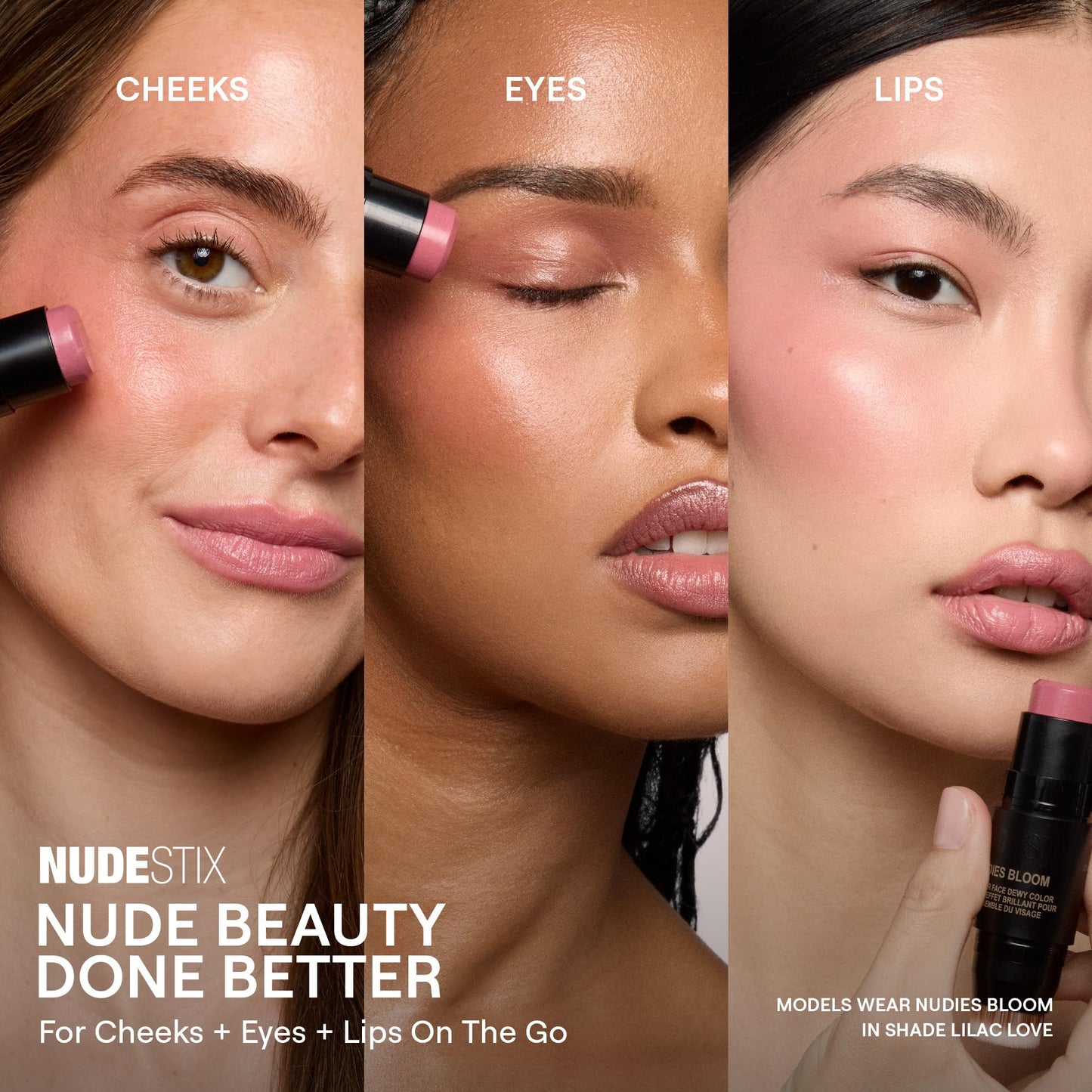 Nudestix Nudies Bloom All Over Dewy Color – 3-in-1 Cream Blush Stick for Cheeks, Eyes & Lips with Built-In Brush | Sheer, Glossy Finish | Vegan, Long-Wear, Multi-Use Makeup (Sweet Peach Peony)