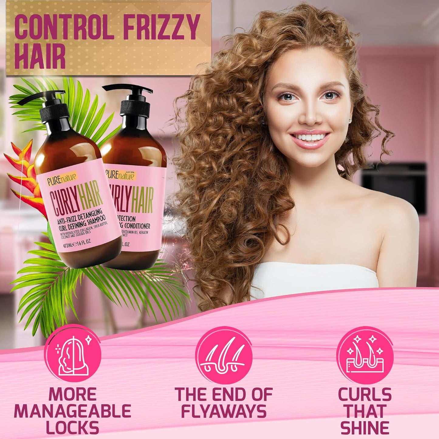 Curly Hair Shampoo & Conditioner Set - Sulfate-Free, Color Safe | Moisturizing for Wavy, Frizzy & Permed Styles with Argan Oil
