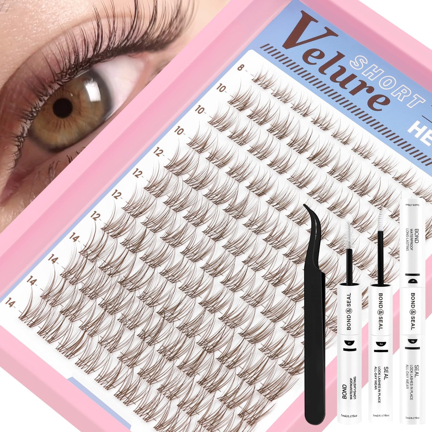 DIY Lash Extension Kit - Natural Wispy D Lashes Clusters | 8-18mm Eyelash Extensions with Bond, Seal & Tweezers for Beginners