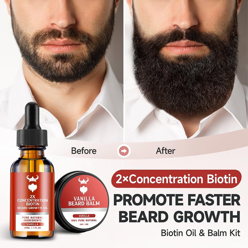 MistySprite Beard Growth Kit - 2X Concentration Biotin for Men, Natural Ingredients with Argan Oil, Jojoba Oil and Vitamin (Vanilla)