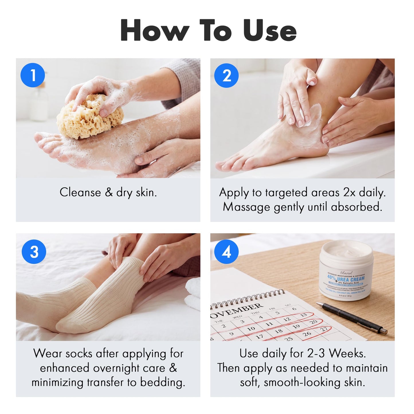 Ebanel Urea Cream 40% plus Salicylic Acid 2%, Foot Cream for Dry Cracked Heels Feet Knees Elbows Hands, Foot Dead Skin Cuticle Callus Remover Toenail Softener, Keratolytic Skin Barrier Repair