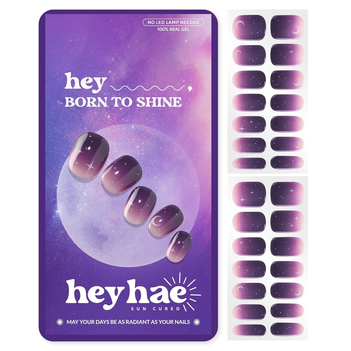 Semi Cured Gel Nail Strips - Easy Apply & Remove Purple Ombre | 28 Strips, Prep Pads & Nail File Included