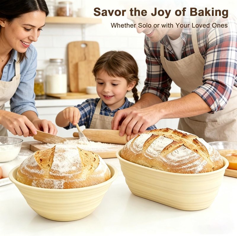 Silicone Sourdough Starter Kit - Upgraded 9" Round & 10" Oval Banneton Bread Proofing Basket | Non-Stick, Foldable Design with Baking Tools