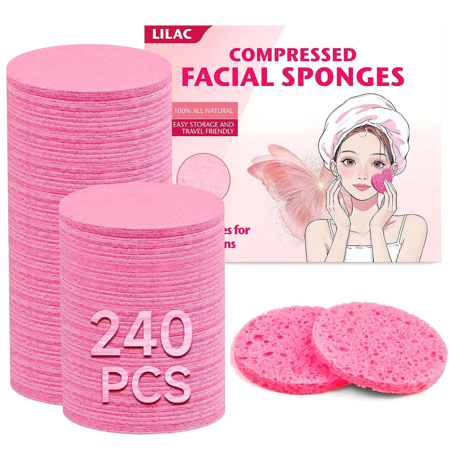 Compressed Facial Sponges - 100% Natural Cellulose Eco-Friendly Makeup Sponges for Gentle Cleansing & Exfoliating | 100 Count, Round White