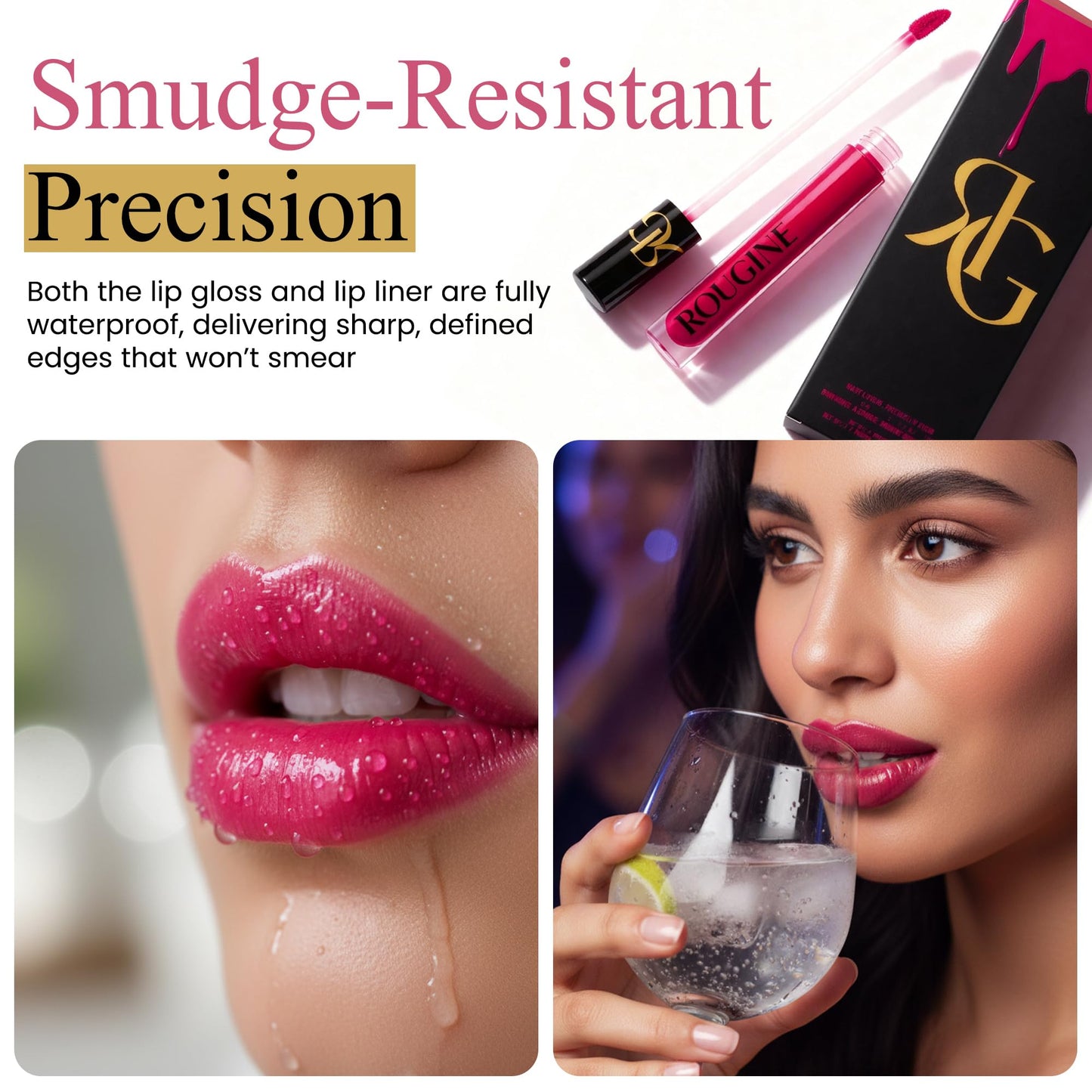 Rougine Matte Lipstick & Lip Liner Set for Women – French Kiss Shade – Long-Lasting Waterproof 2-in-1 Lip Kit – Smudge-Proof Liquid Lipstick with Precision Liner, Enriched with Vitamin E & Shea Butter