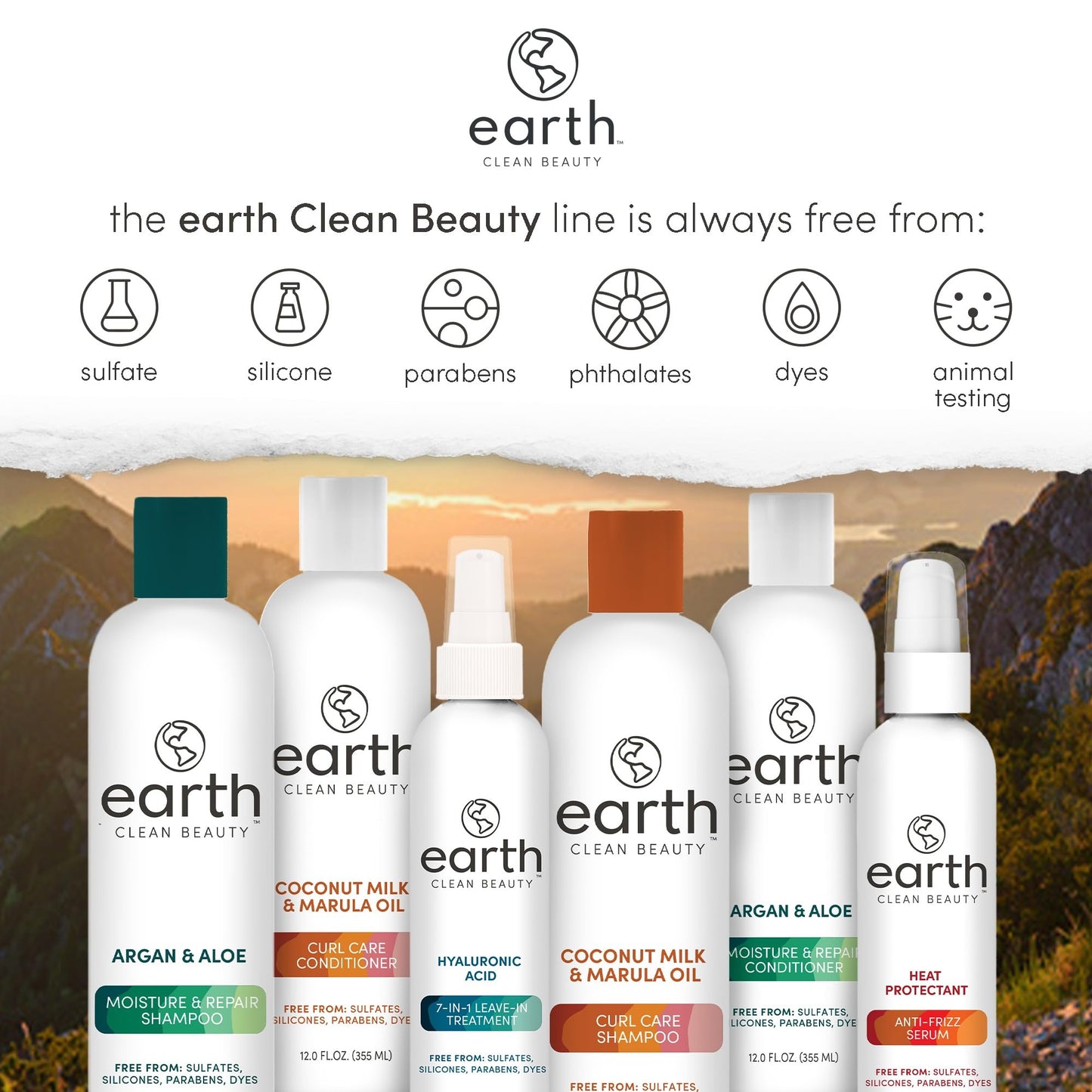 earth 7-in-1 Leave-in Treatment - Multitasking Spray For Hair - Leave-in Conditioner Spray with Hyaluronic Acid - Safe for Color-Treated Hair - 6 oz