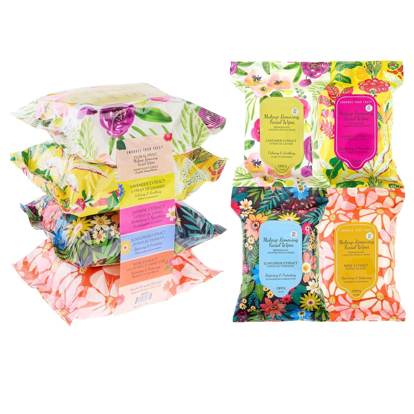 Makeup Removing Facial Wipes - 120pc Variety Pack with Watermelon, Charcoal, Vitamin C & Rose Water | Hydrating & Purifying Towelettes