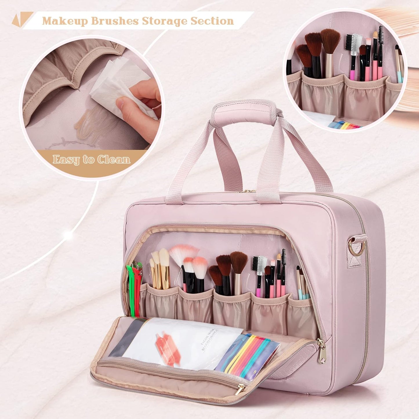 Professional Makeup Artist Travel Case - Large Organizer with 4 Detachable Bags | Pink Makeup Storage Solution