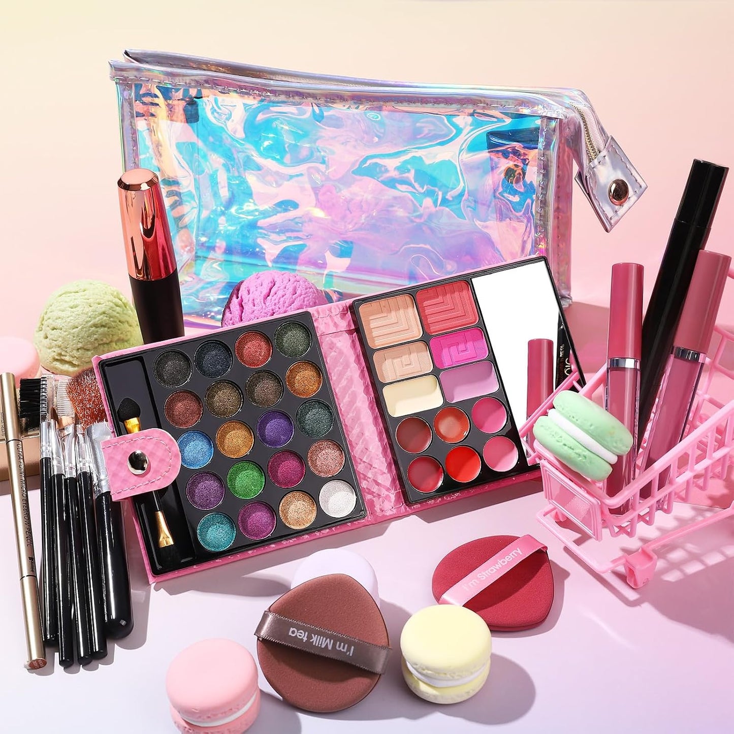 Makeup Set for Women - 32 Color Palette, 5 Brushes, Mascara & Eyeliner | Complete Gift Kit