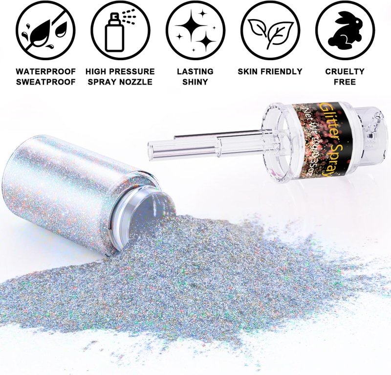 Rainbow Glitter Hairspray - Holographic Hair & Body Glitter Spray for Festivals | 1PC Ultra Fine Sparkle Powder