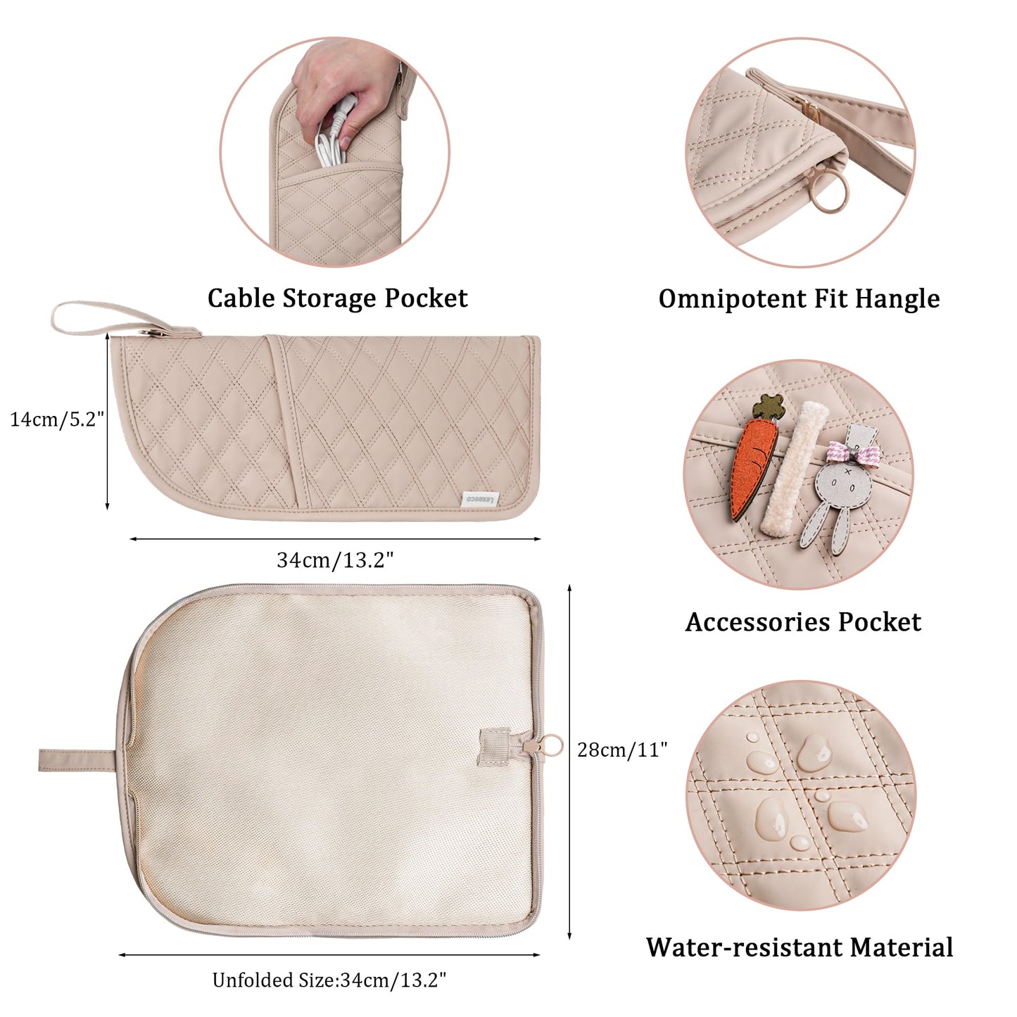 Lexeeco Hair Tools Travel Bag Heat Resistant Mat Hot Hair Tool Organizer Case Portable Hot Iron Holder Cover Pouch for Hair Straighteners, Curling Irons, Flat Irons and Hot Styling Tools (Latte Brown)