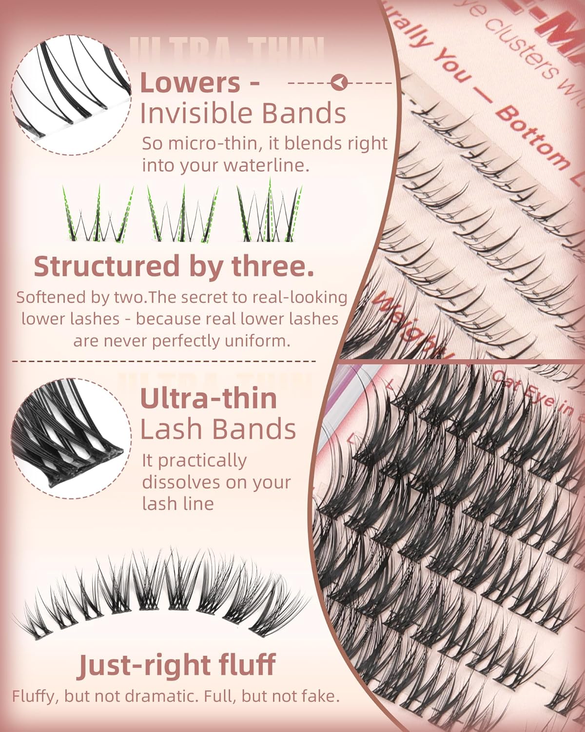 Natural Lash Clusters - Wispy Cat Eye Eyelash Extensions for Daily Wear | Pre-Mapped Bottom Lashes