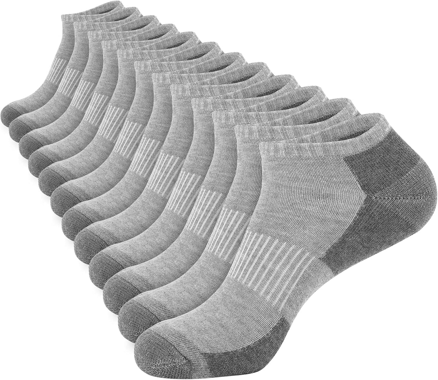 Men's Cushioned Ankle Socks - 12 Pack Low Cut Breathable Casual Socks | Fits Shoe Size 6-11