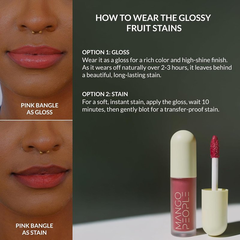 Hydrating Glossy Fruit Lip Stain - 2-in-1 Gloss & Long-Lasting Tint | Lightweight Pink Bangle