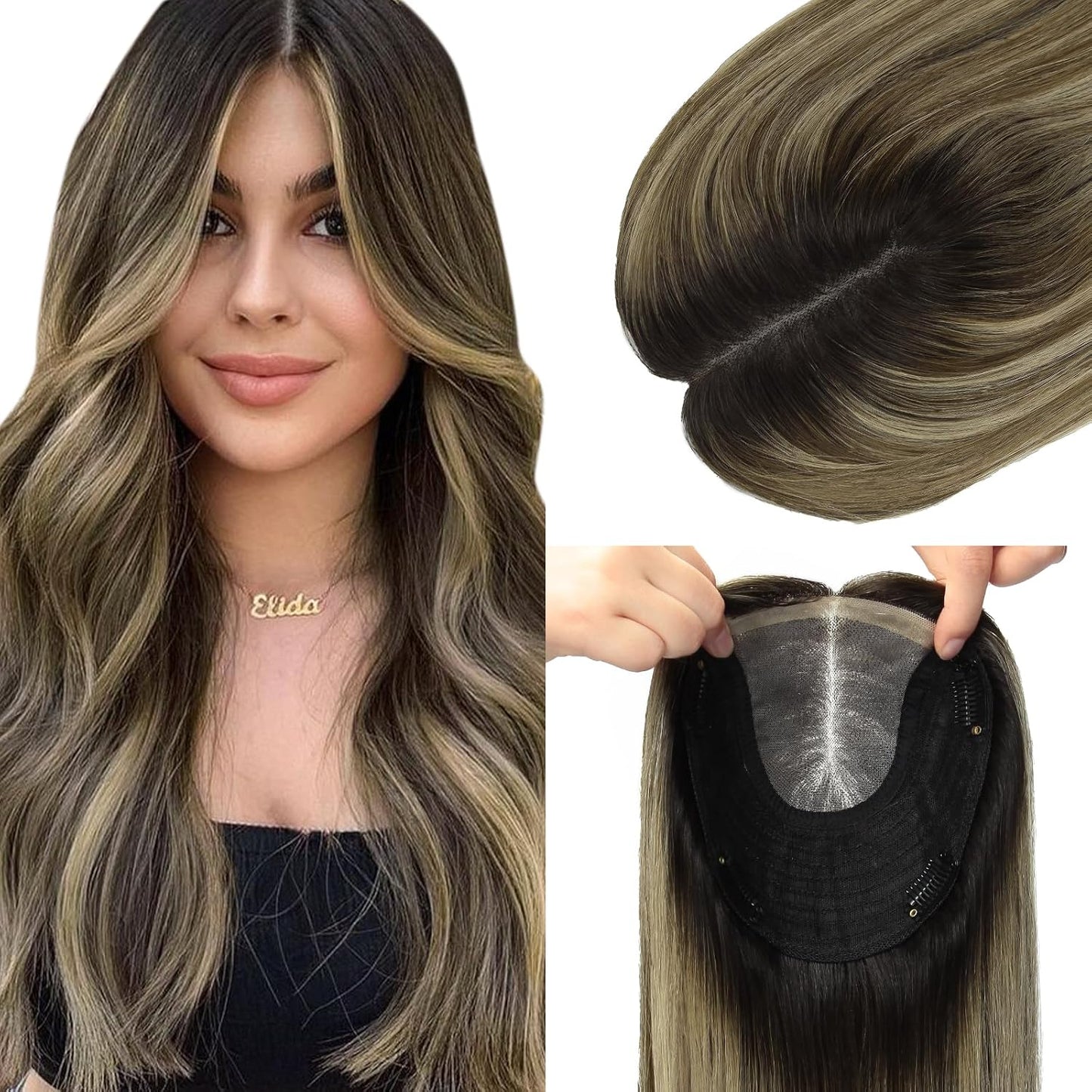Real Human Hair Toppers for Women - Thinning Crown Solution | 6x7 Inch, 150 Density, 14 Inch Platinum Blonde