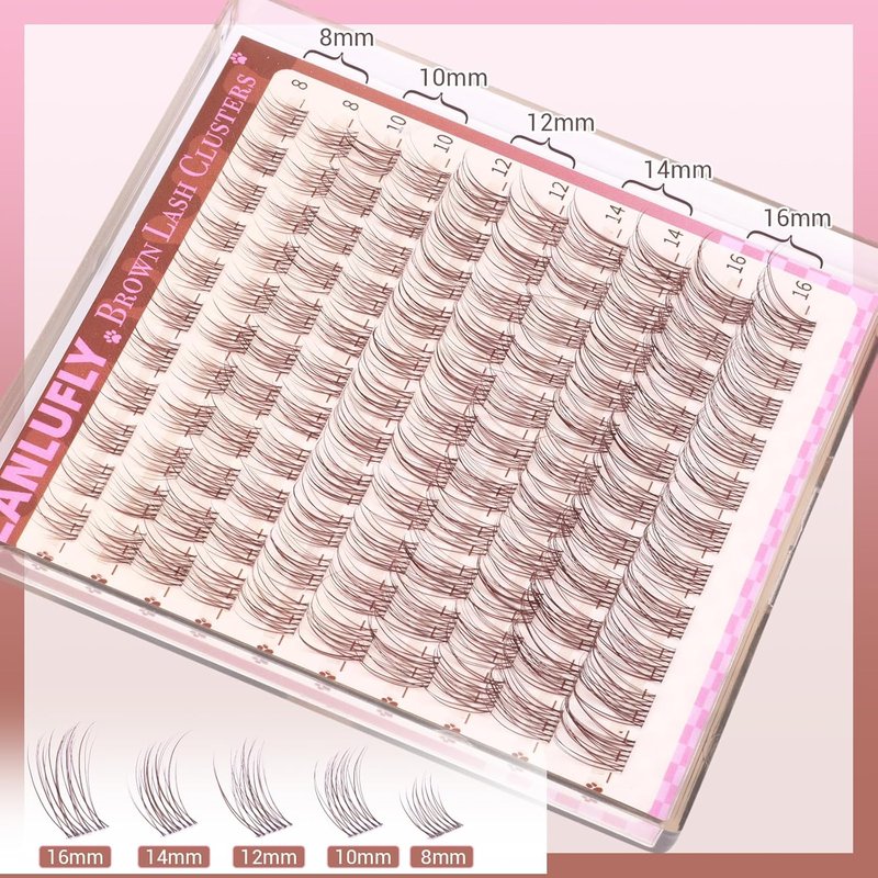 Brown Lash Clusters - Natural Eyelash Extensions with Invisible Band | C Curly Dark Brown Wispy DIY Individual Lashes