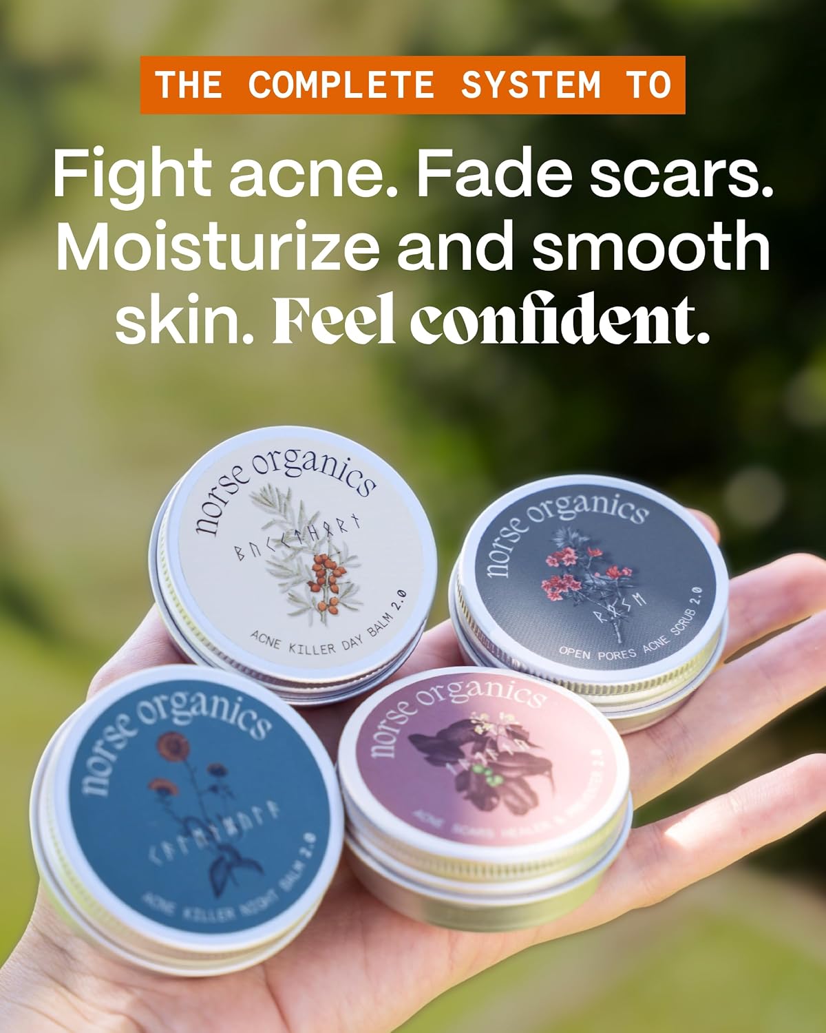 Norse Organics Complete Pimple Treatment Kit - 4 Step Skincare System with Natural Arctic Herbs | Day & Night Balms, Scrub, Scar Balm | All Skin Types (4 pcs)