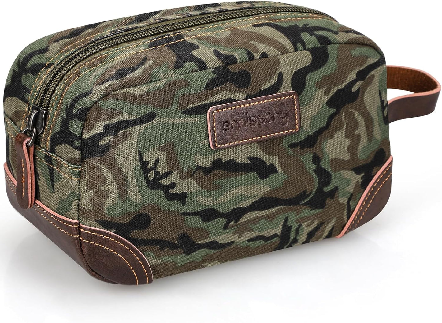 Men's Leather and Canvas Toiletry Bag - Travel Dopp Kit for Shaving Accessories | Coffee Color