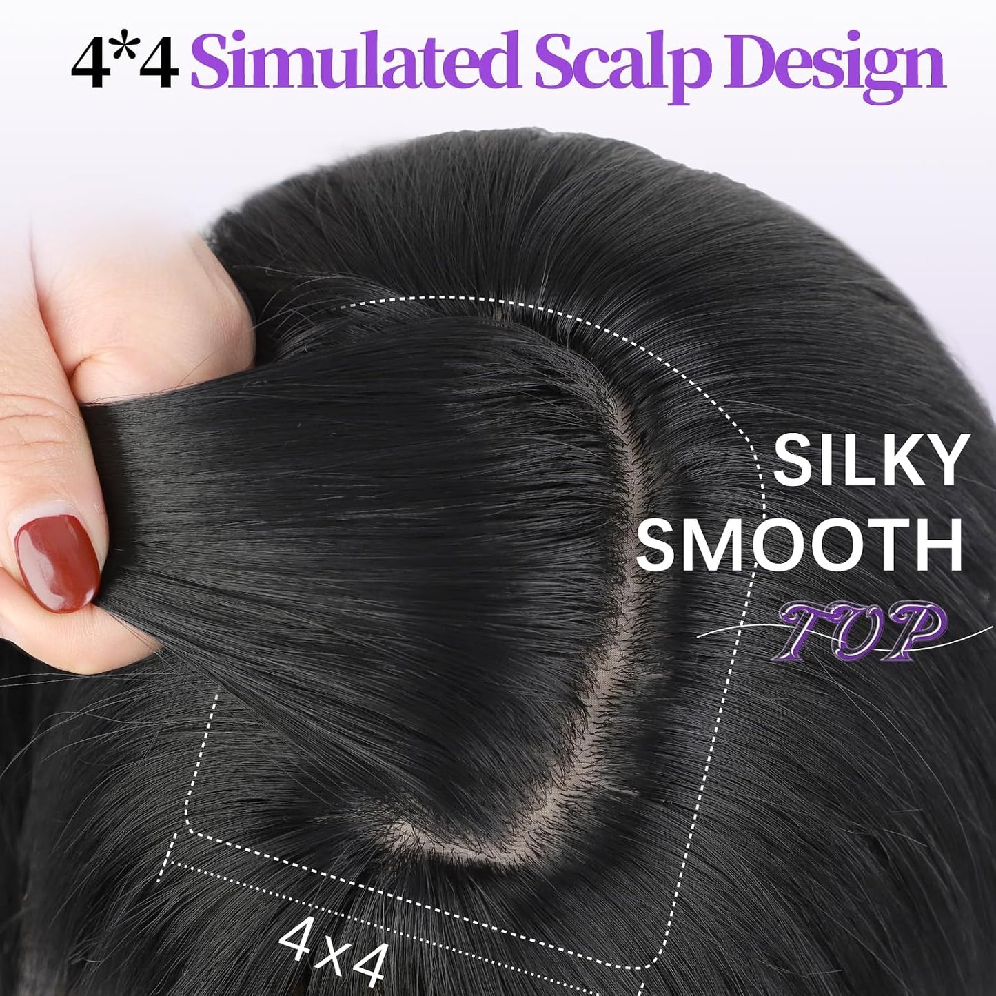 Black Wig with Bangs - 4x4 Realistic Scalp Layered Wavy Synthetic Wig | 18 Inch Natural Look for Daily Use